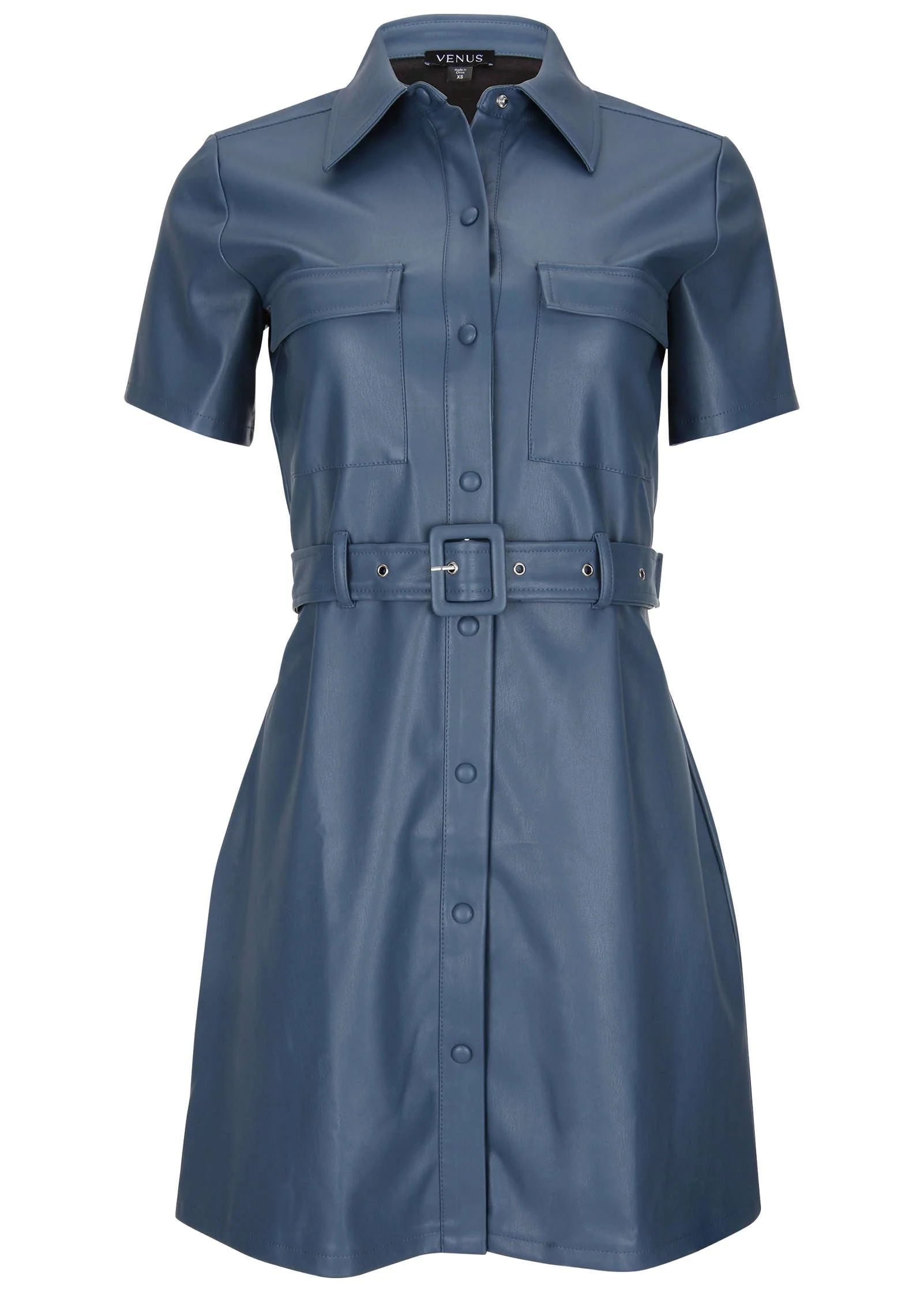Faux Leather Shirt Dress - Vintage Indigo - Image 5