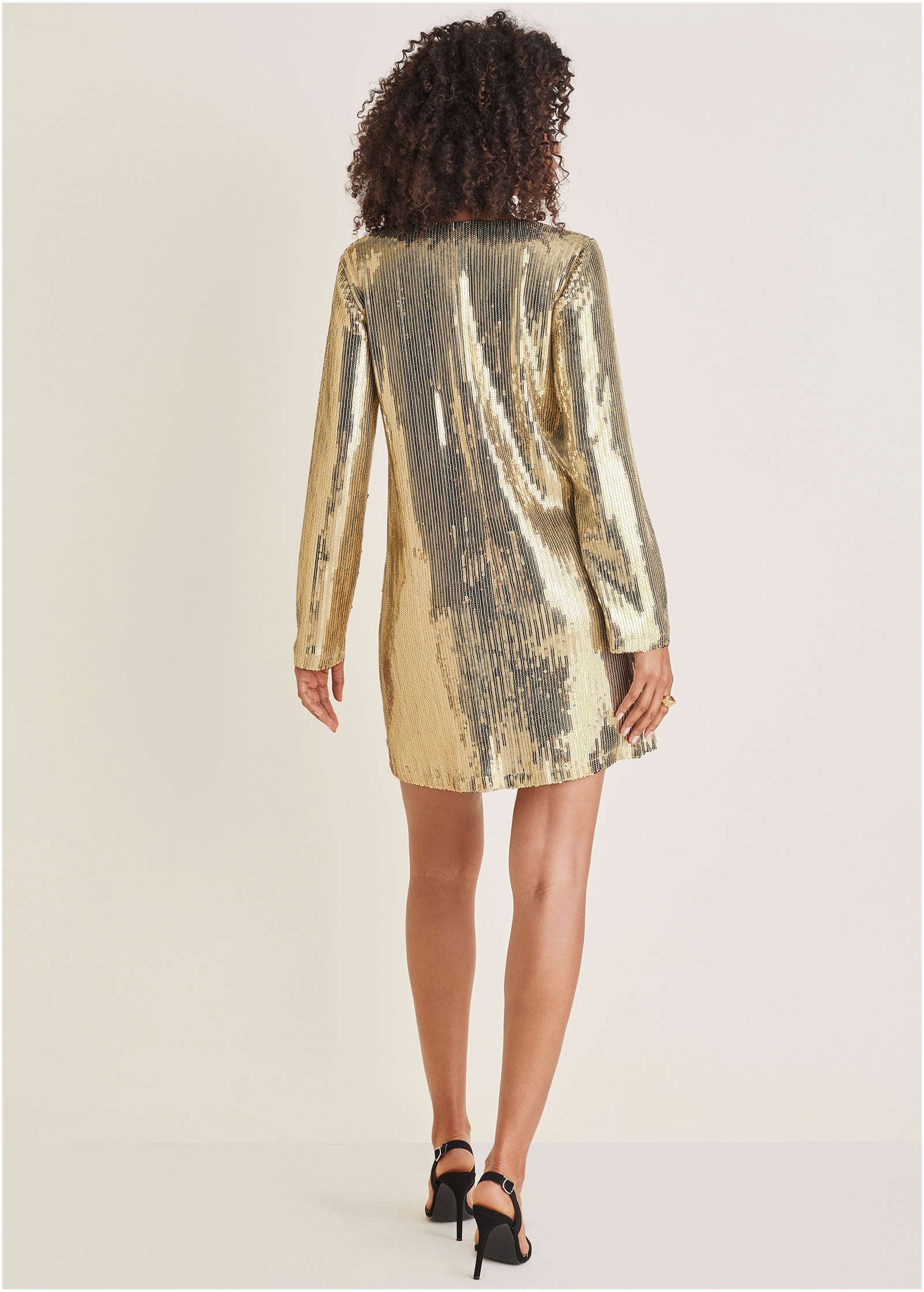 Sequin Long-Sleeve Mini Dress - Gold - Image 2