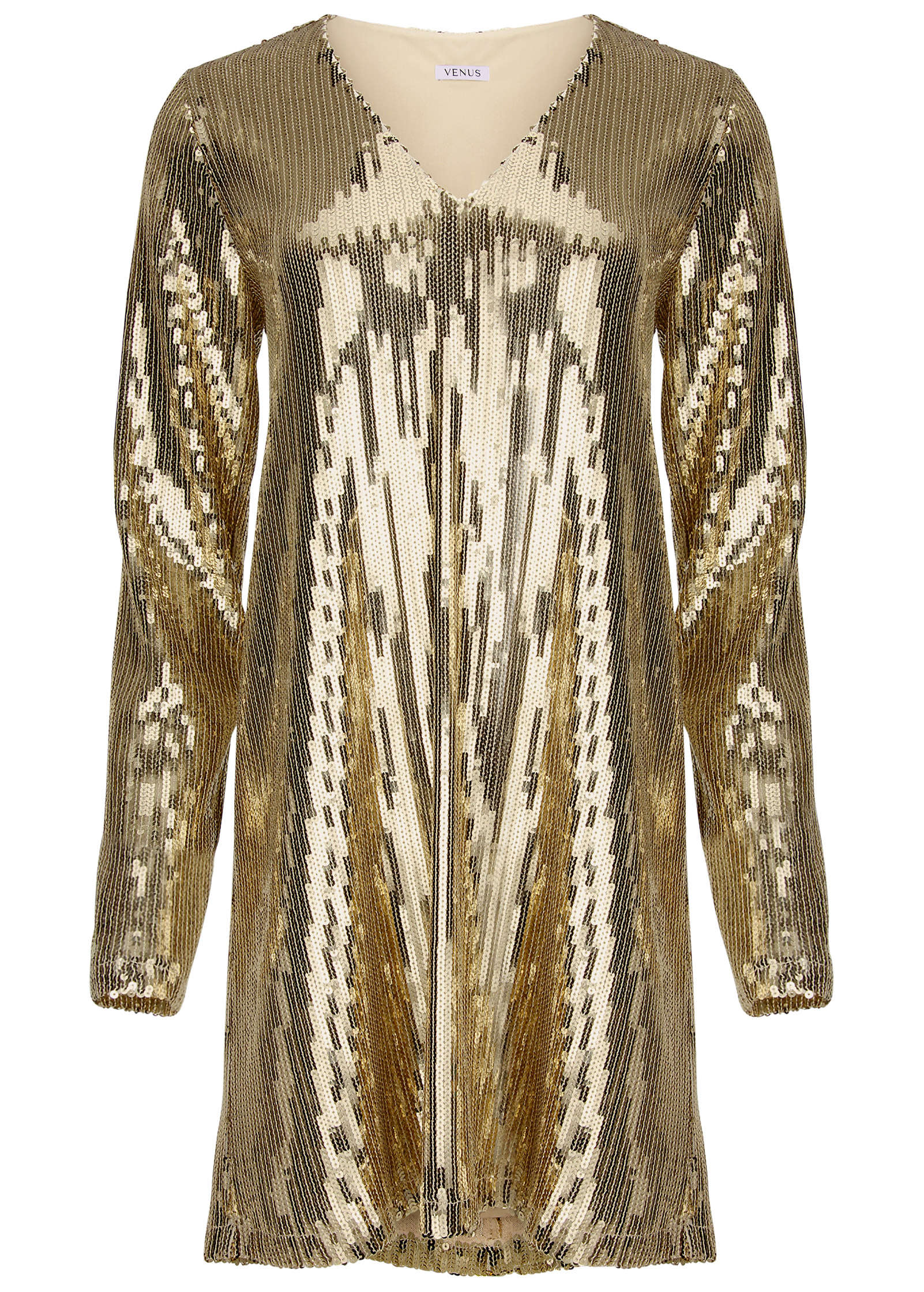 Sequin Long-Sleeve Mini Dress - Gold - Image 4