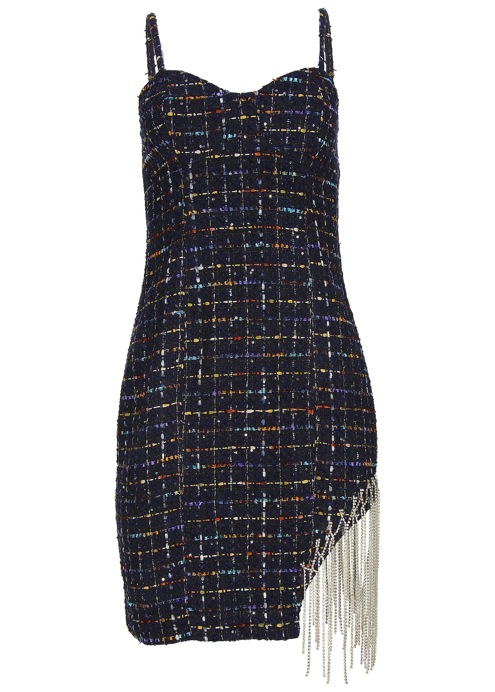 Rhinestone Tweed Mini Dress - Black Multi - Image 6