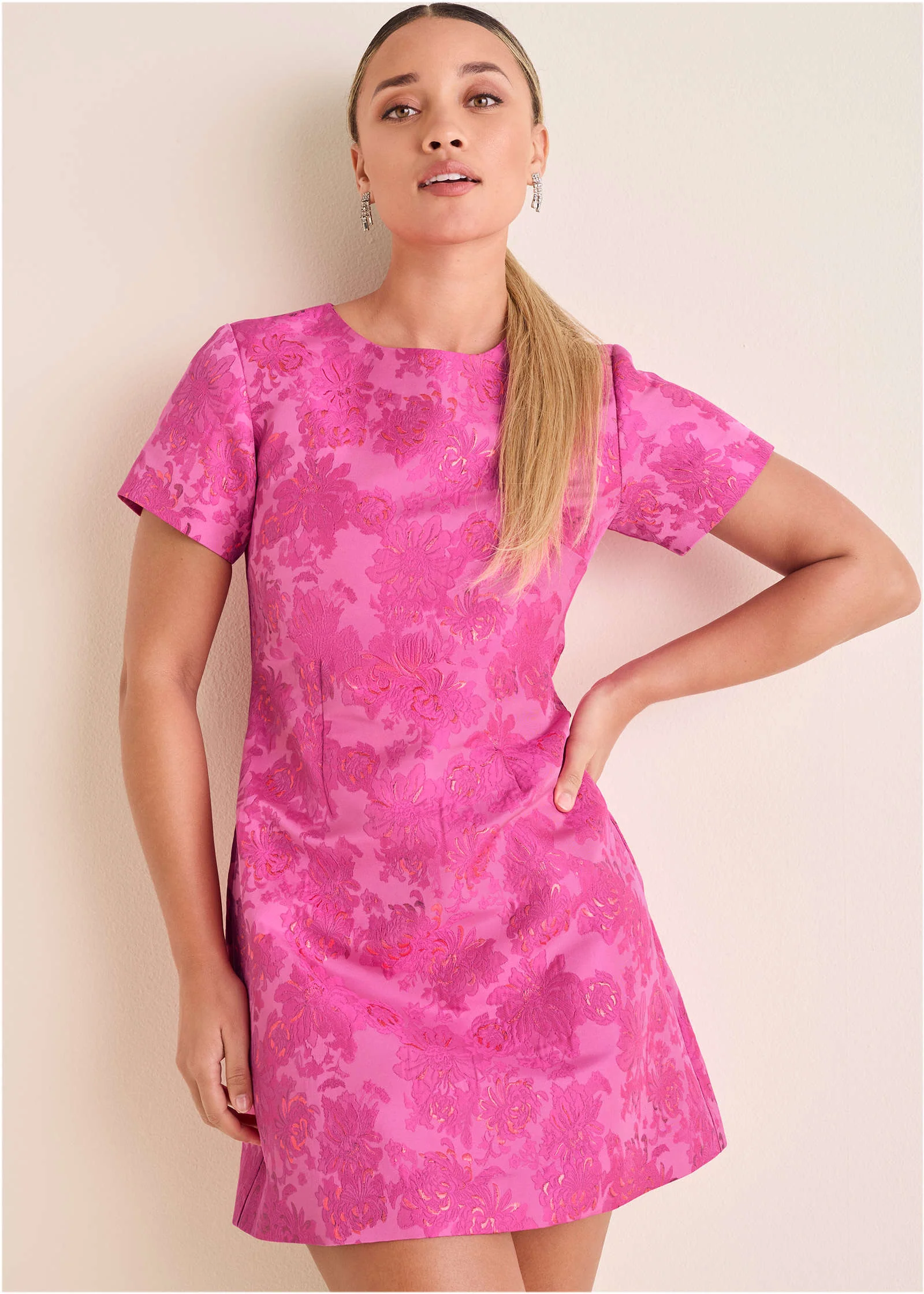 Jacquard A-Line Mini Dress - Pink Metallic - Image 5