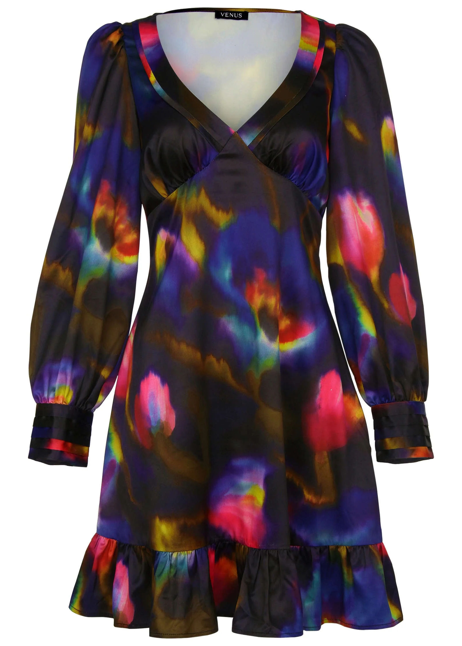 Long Sleeve Mini Dress - Watercolor Bouquet - Image 5
