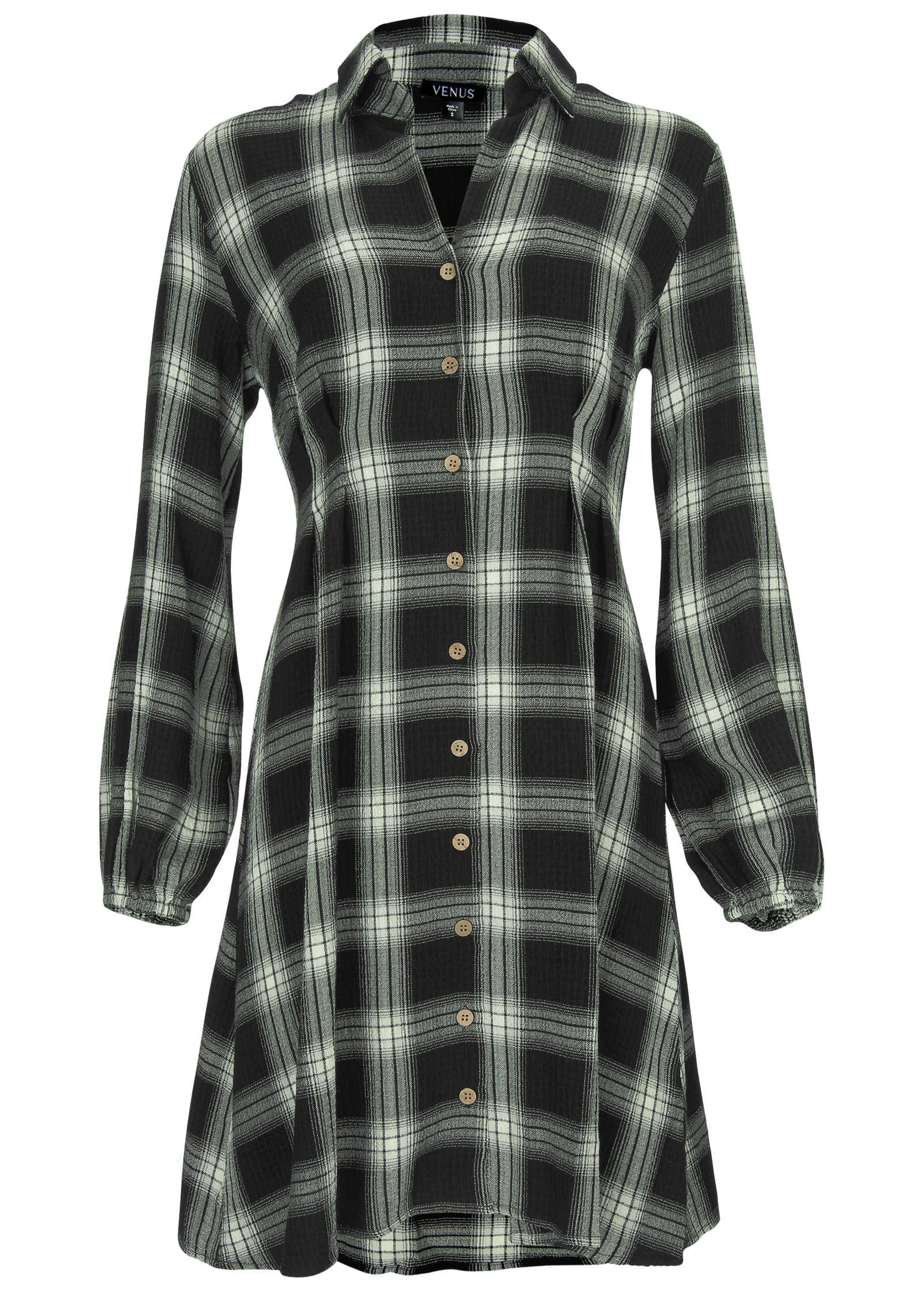 Brushed Plaid Dress - White & Black