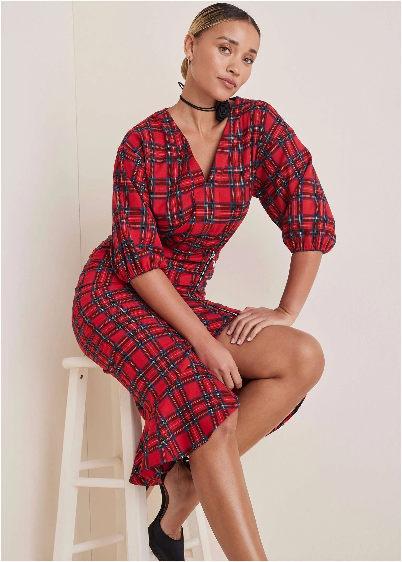 Ruffled Midi Dress - Racing Red Multi - Image 3