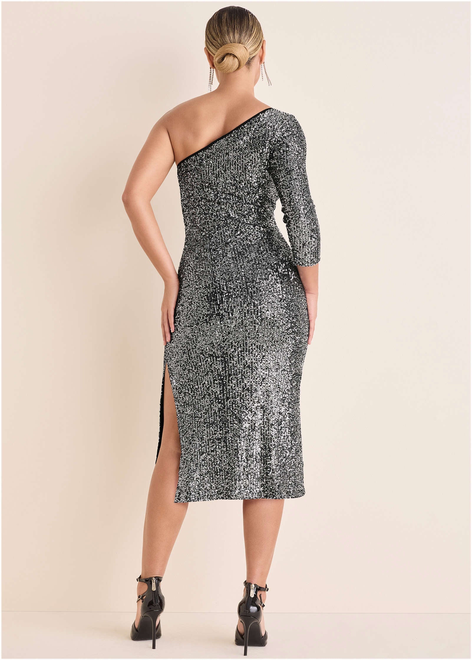 All Over Sequin Midi Dress - Silver - Image 2