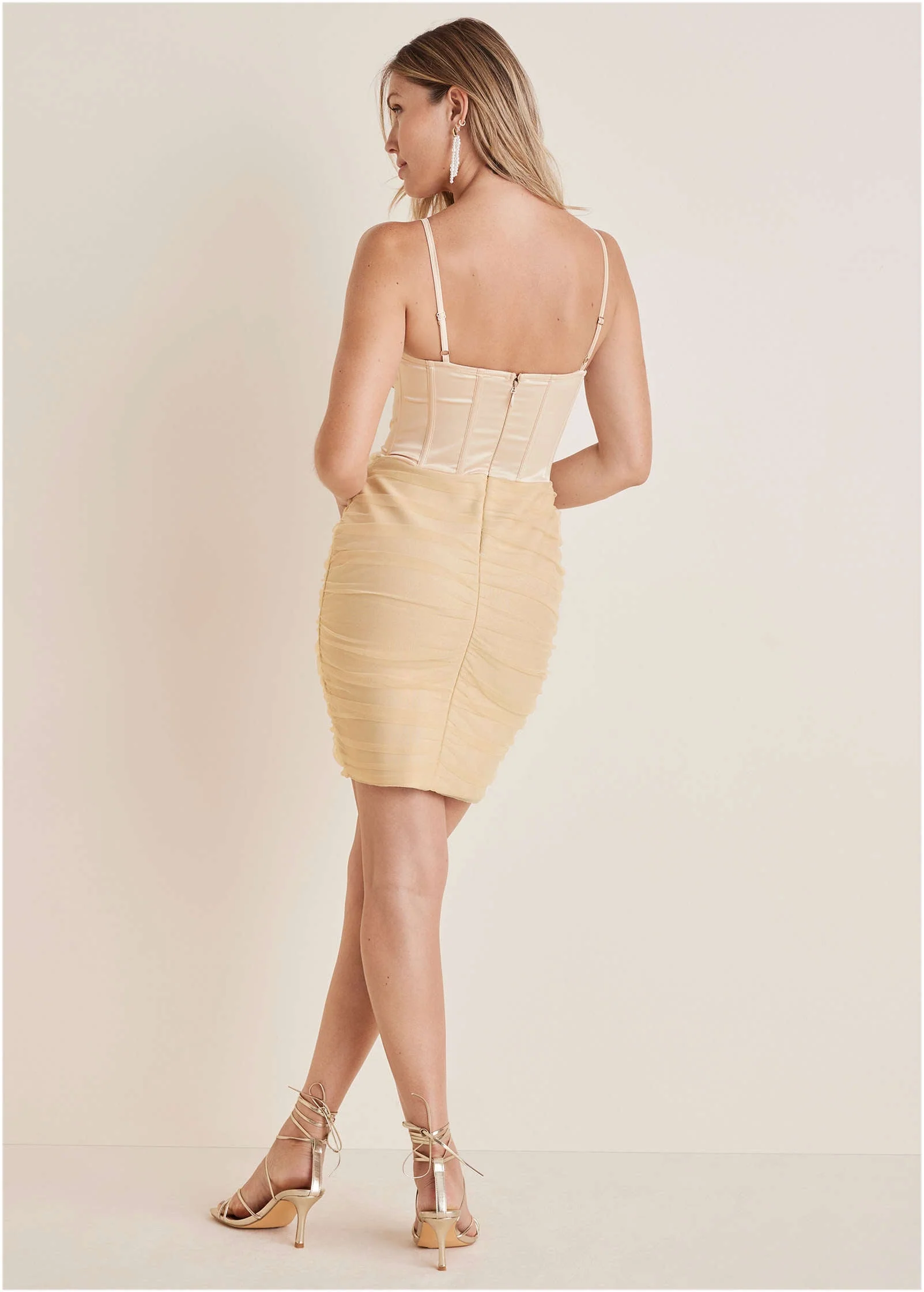 Overlay Bandage Mini Dress - Biscotti - Image 2