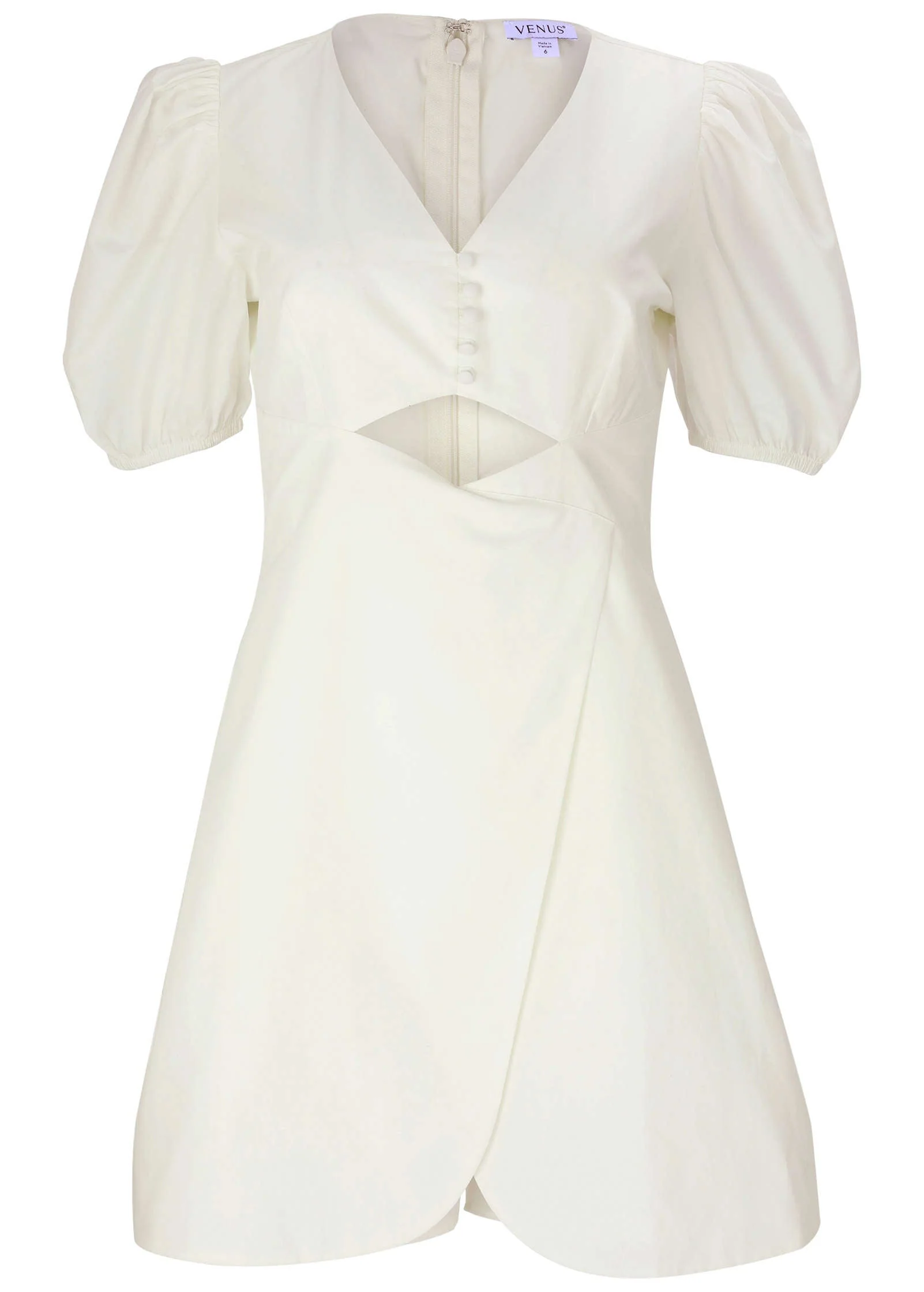 Puff-Sleeve Poplin Romper - Cloud Dancer - Image 5