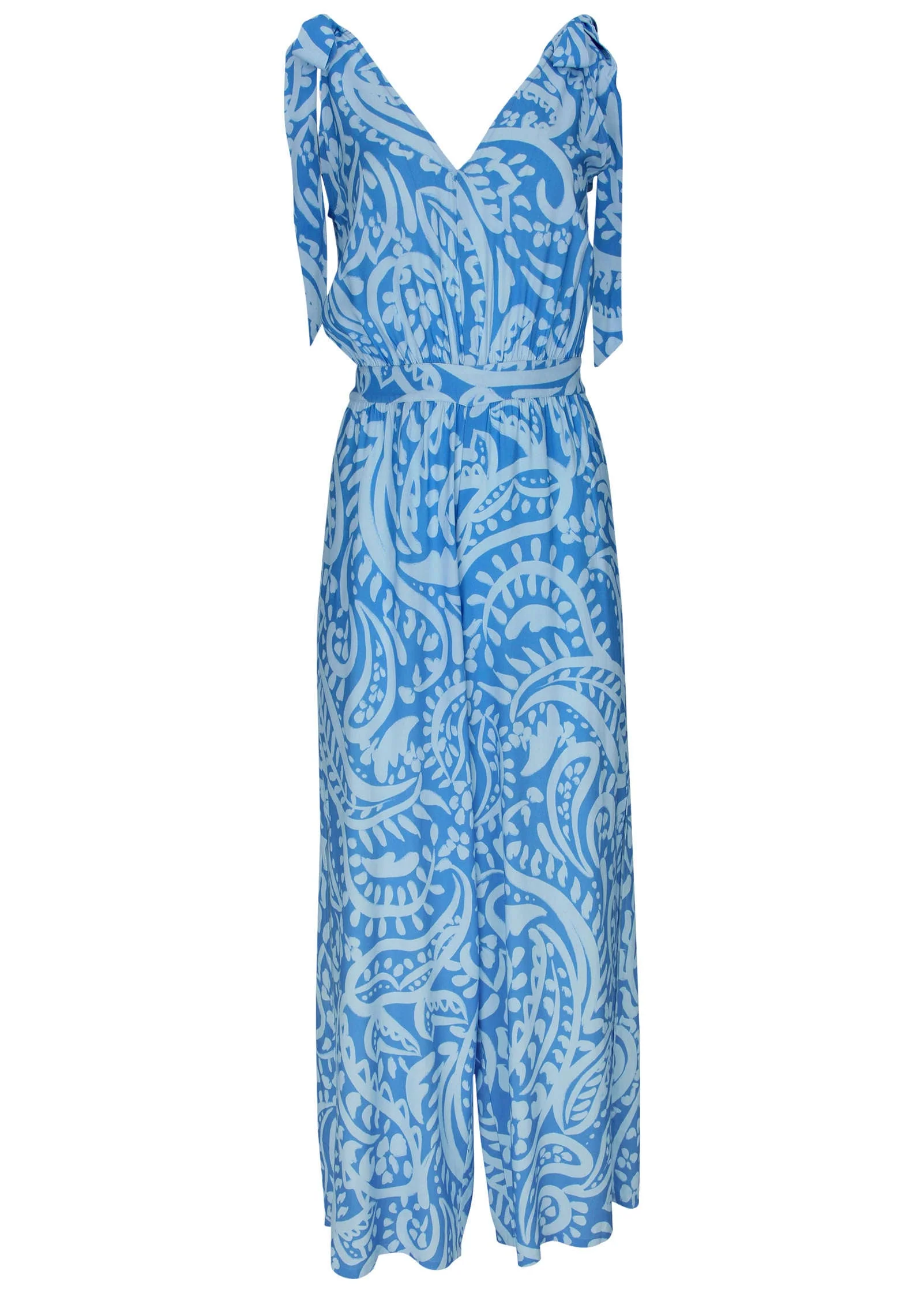Tie-Strap Wide Leg Jumpsuit - Blue Allover Spring Paisley - Image 4