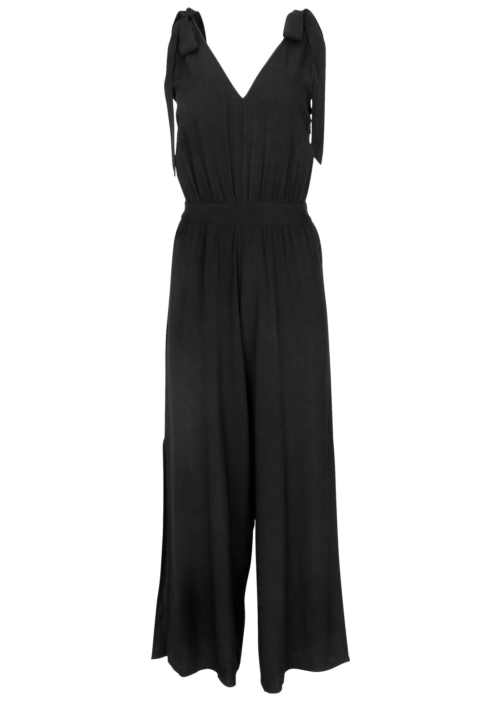 Tie-Strap Wide Leg Jumpsuit - Jet Black - Image 5