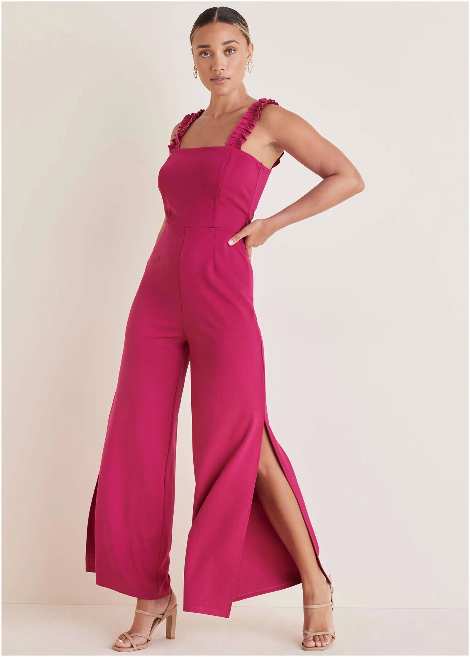Wide Leg Ponte Jumpsuit - Granita - Image 2