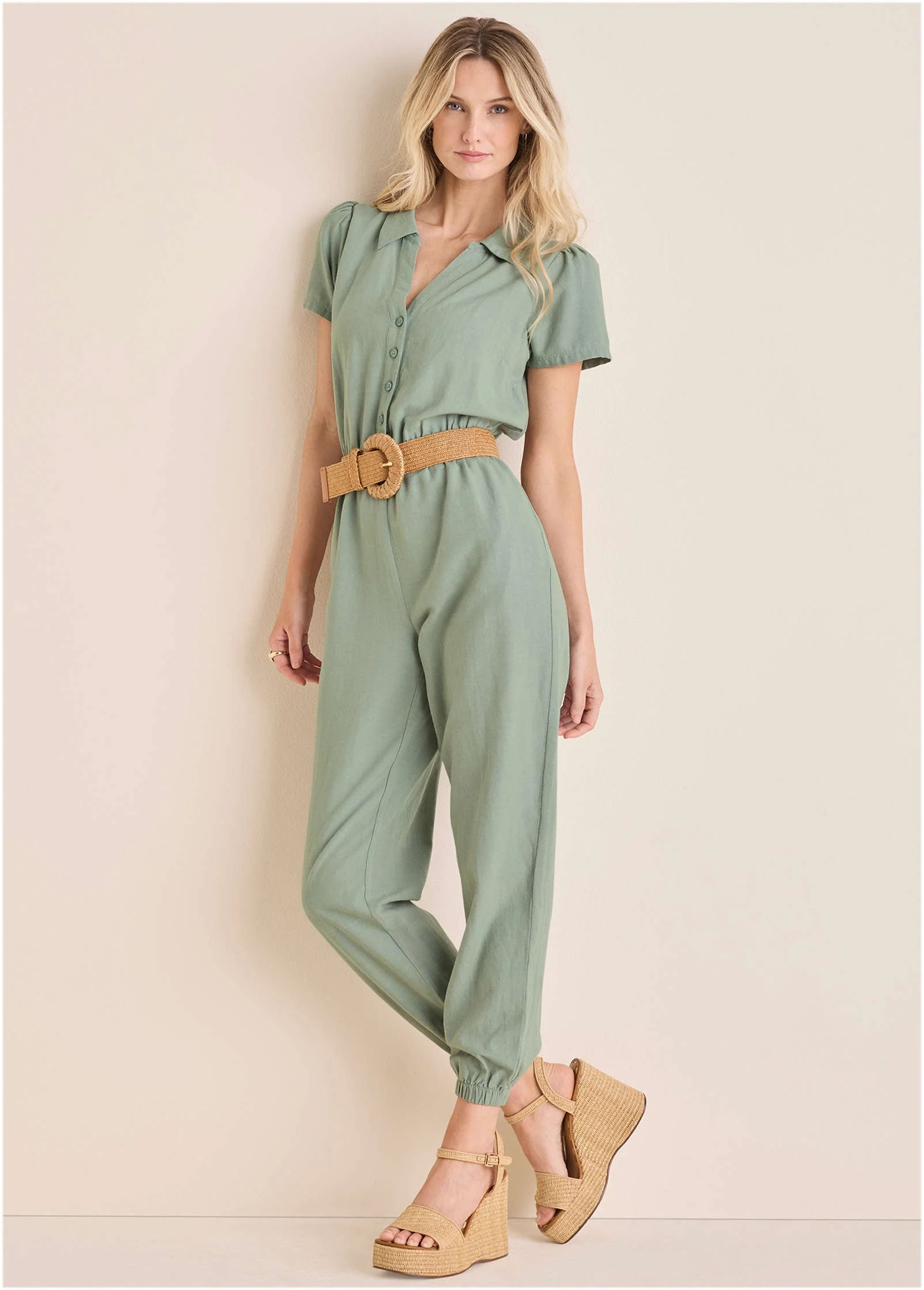 Linen Jogger Jumpsuit - Iceberg Green - Image 2
