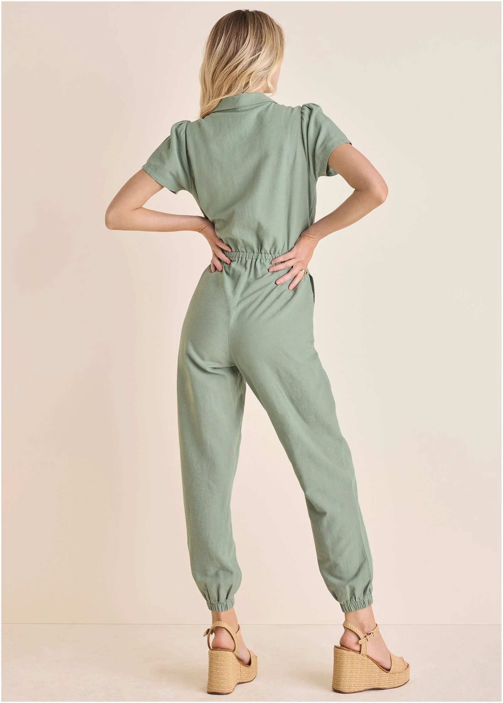 Linen Jogger Jumpsuit - Iceberg Green - Image 3