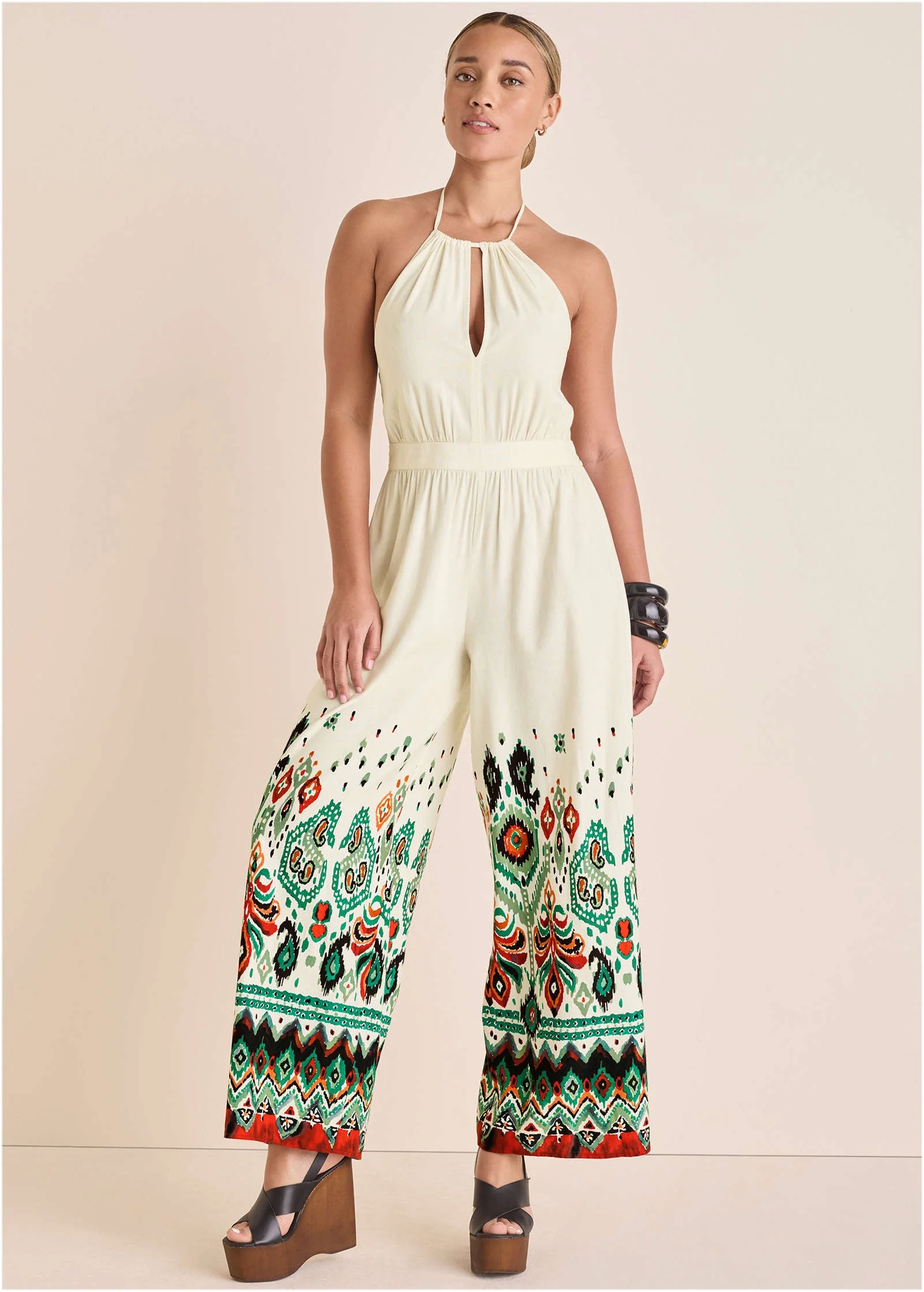 Linen Halter Jumpsuit - Seti Olive Ikat - Image 2