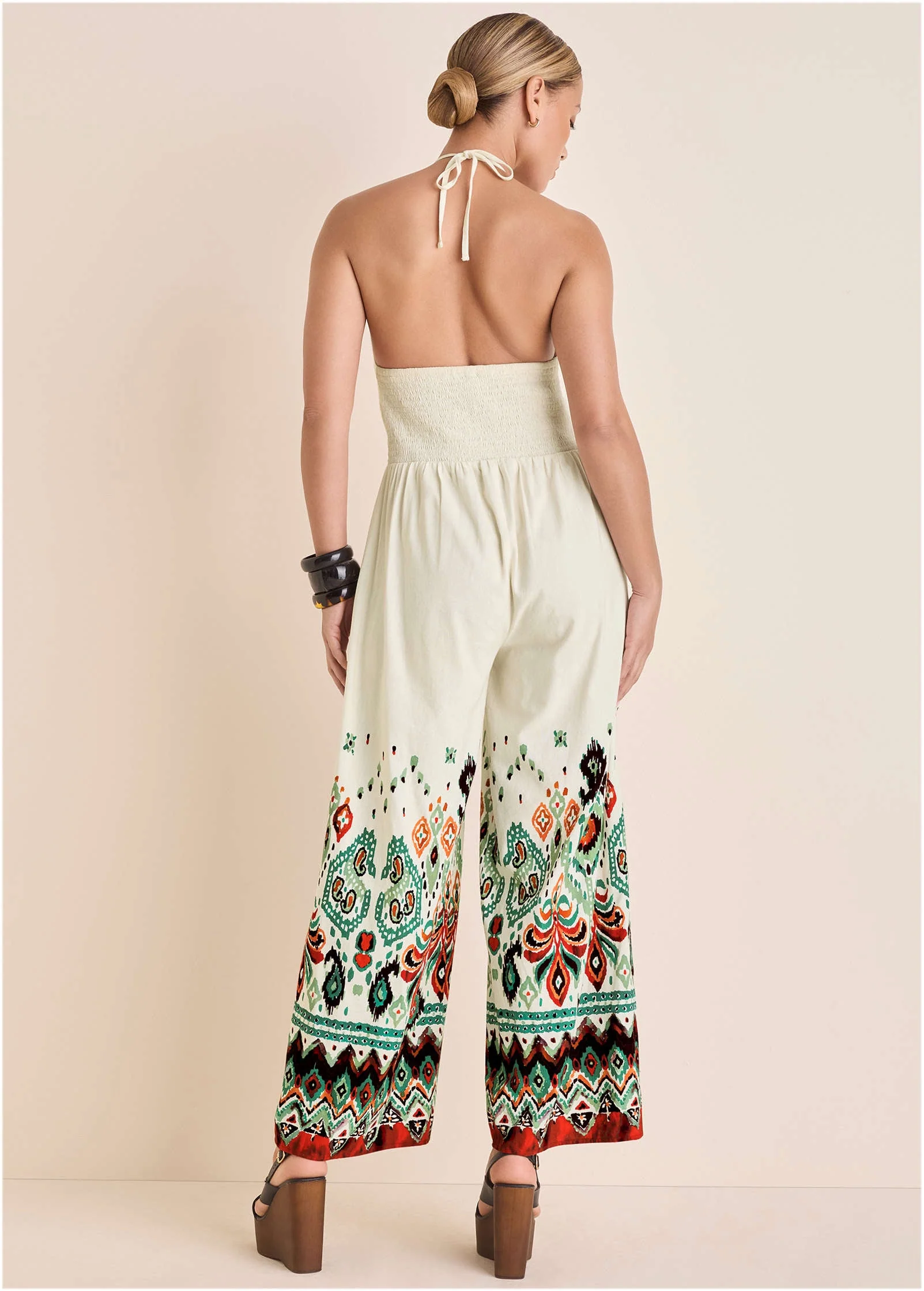 Linen Halter Jumpsuit - Seti Olive Ikat - Image 3