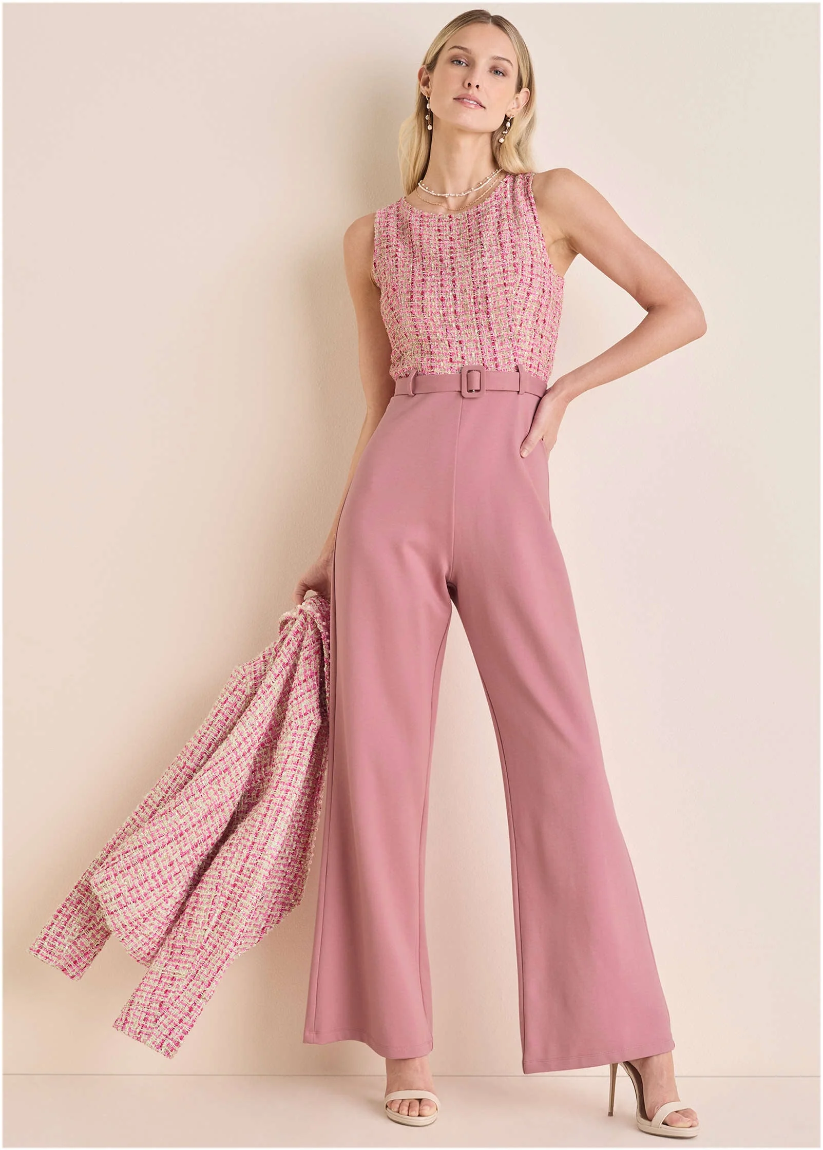 Tweed Belted Jumpsuit - Polignac