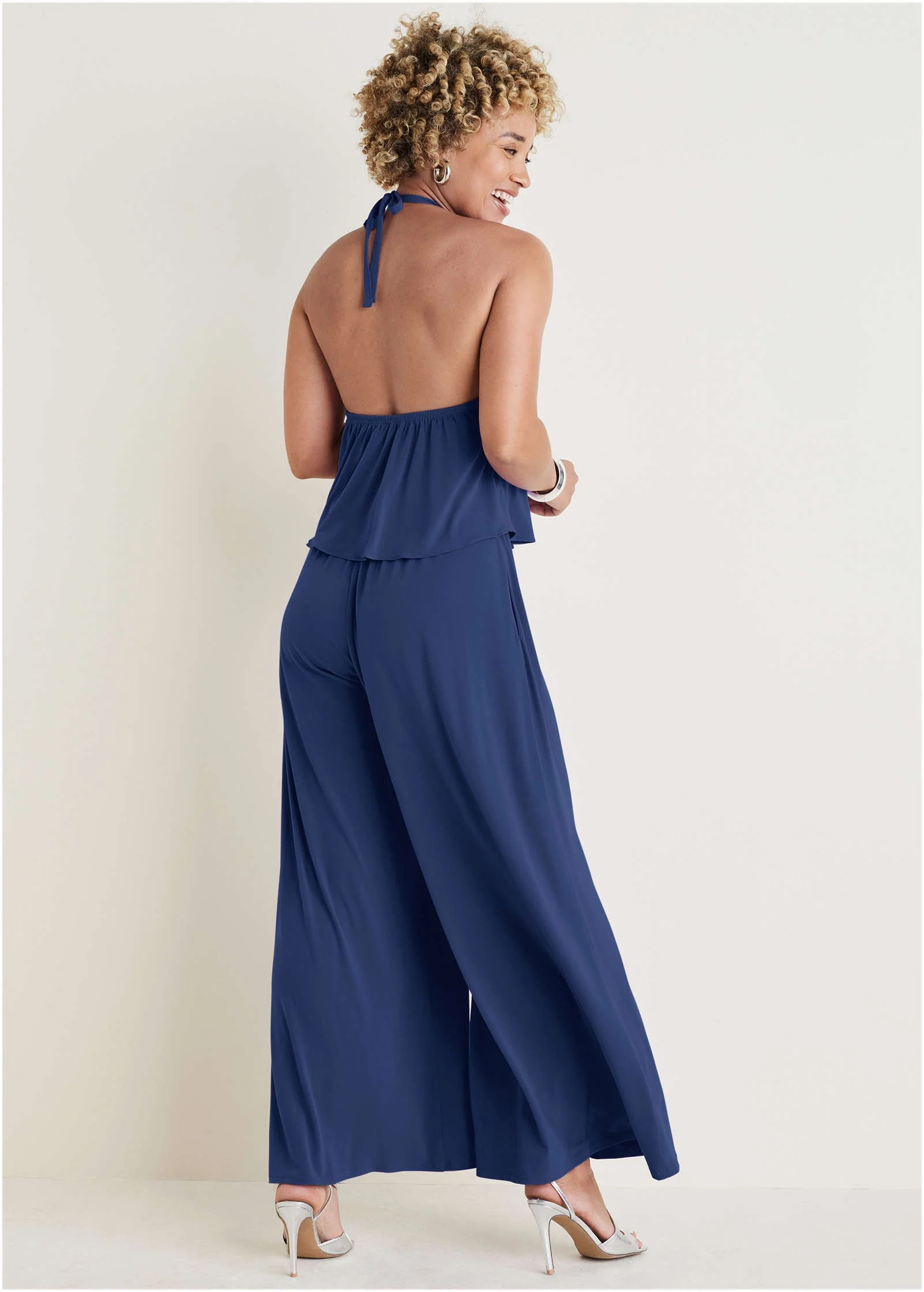 Cross Neck Jumpsuit - Dark Blue - Image 2