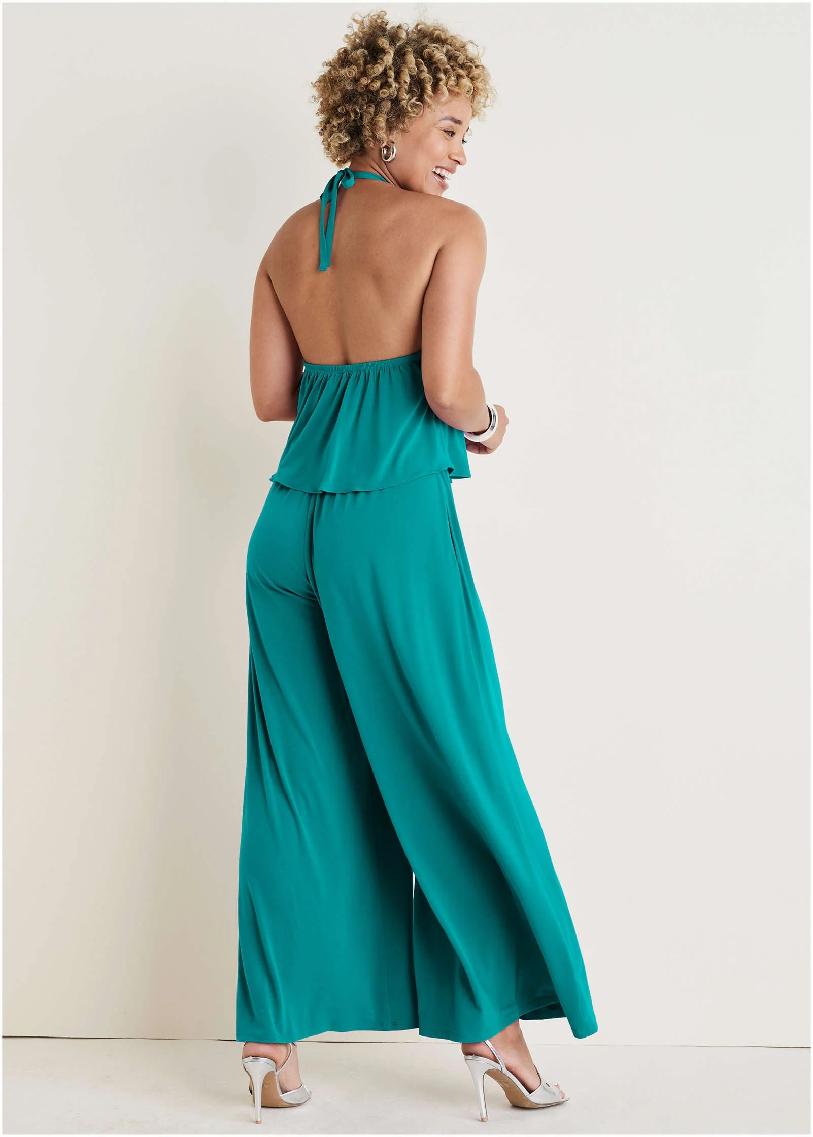 Cross Neck Jumpsuit - Tropical Green - Image 2