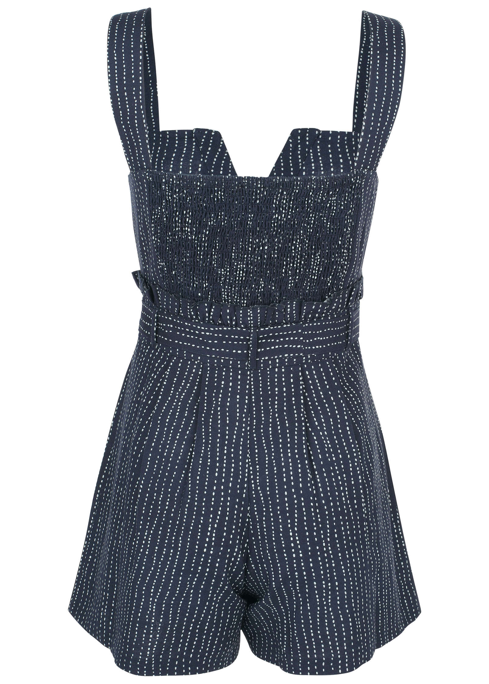 Casual Linen Romper - Navy Dot Stripe - Image 4
