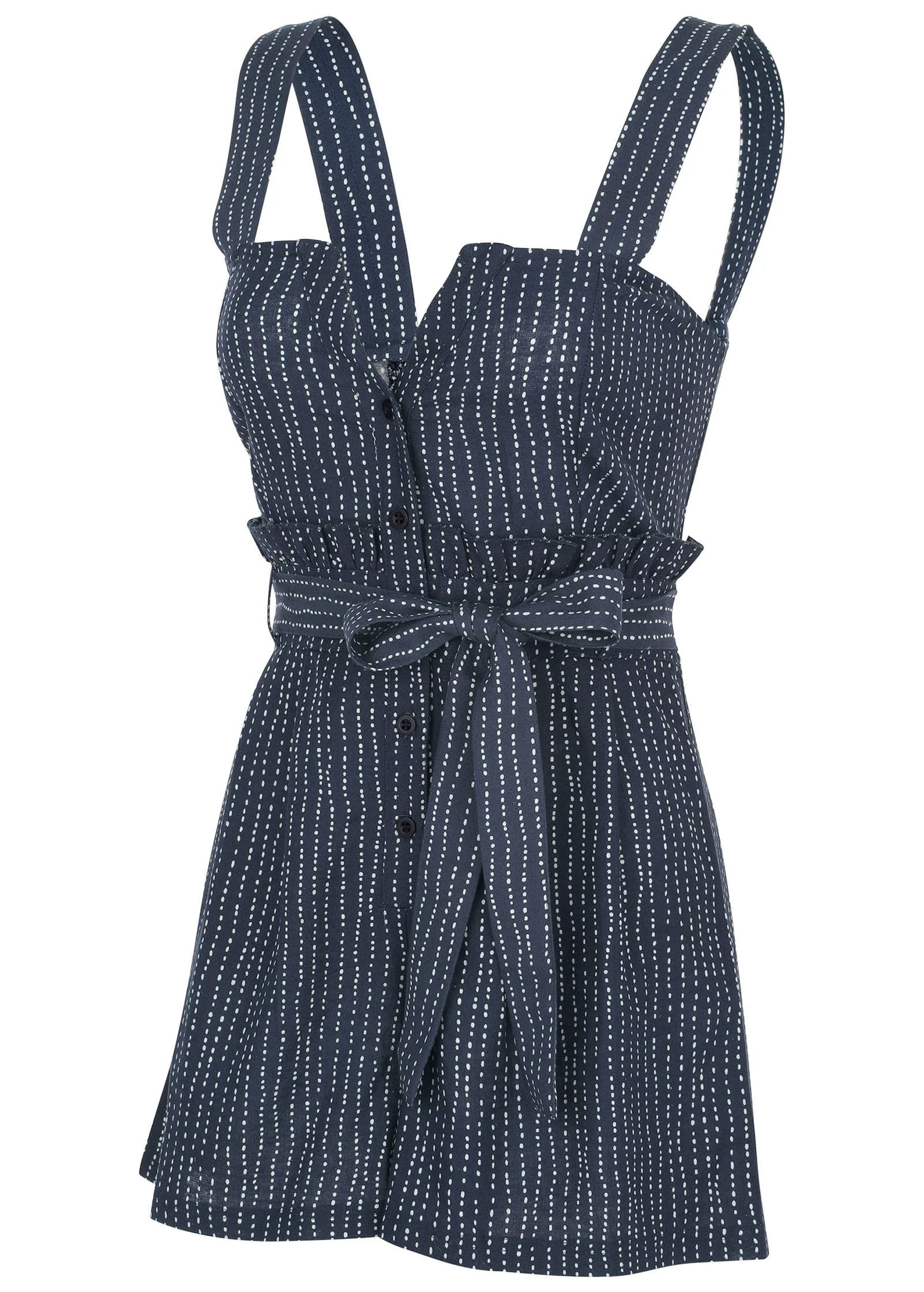 Casual Linen Romper - Navy Dot Stripe - Image 5