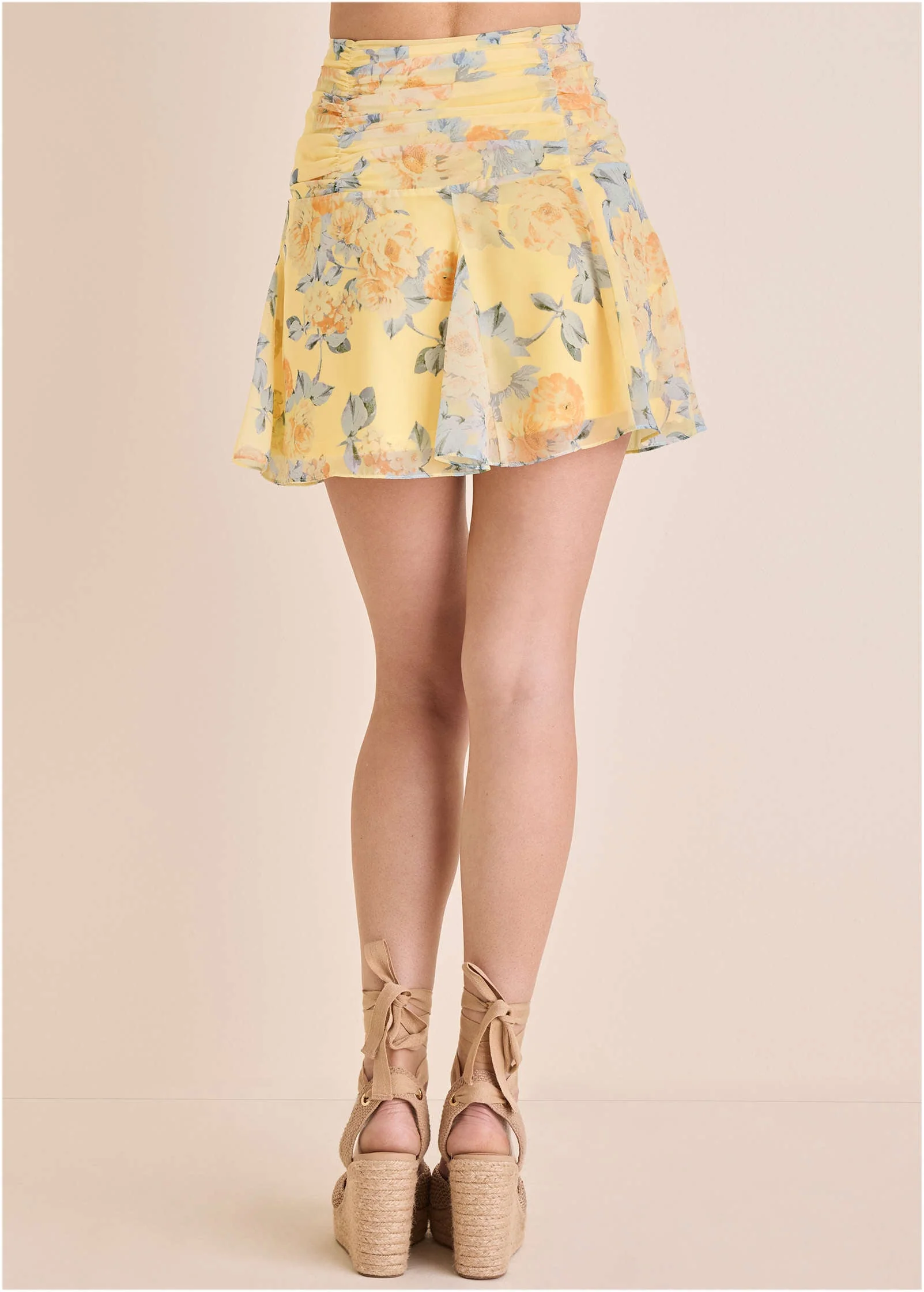 Crinkle Chiffon Mini Skirt - Custard Roses - Image 4