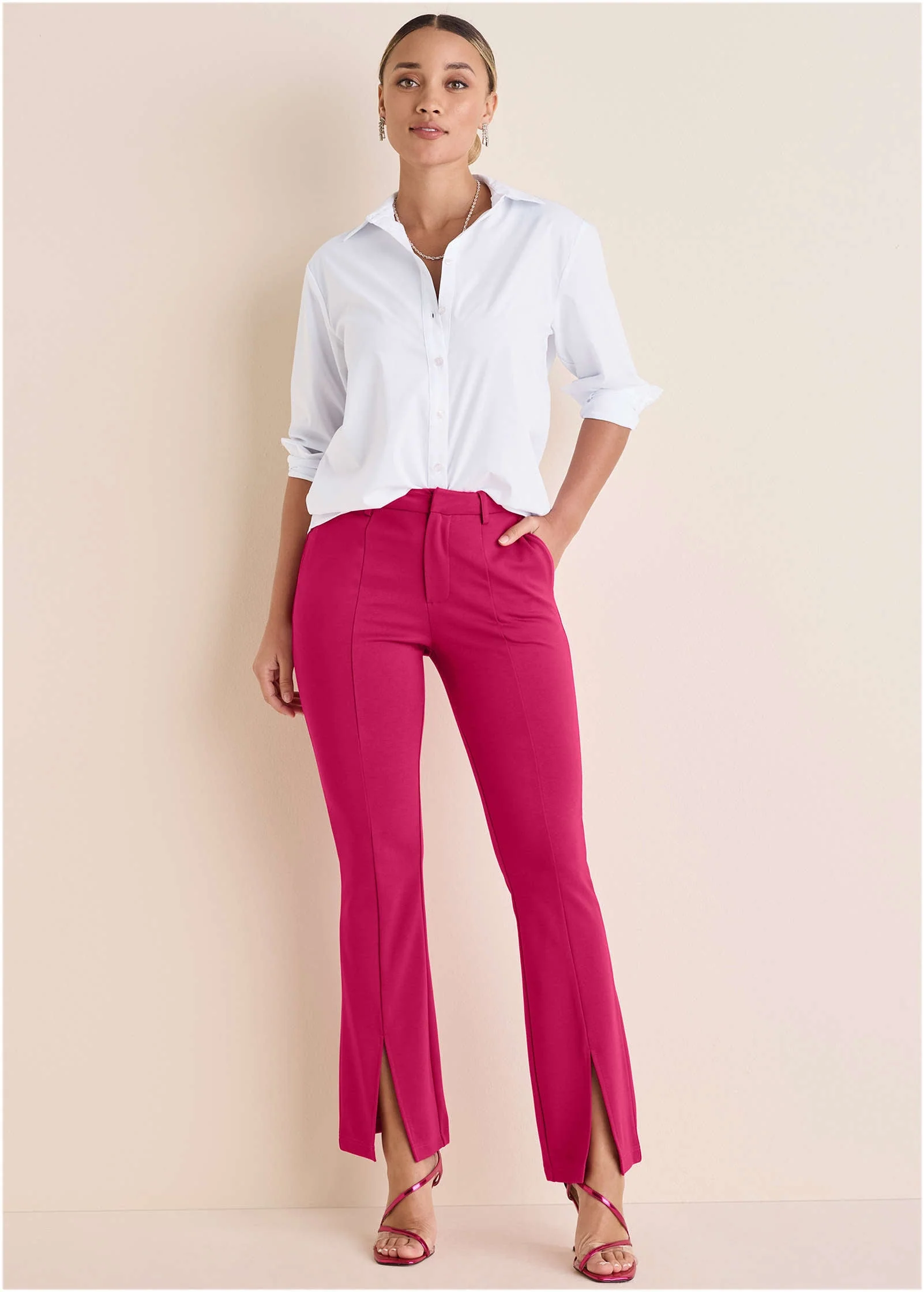 Front Slit Wide Leg Pant - Granita - Image 2