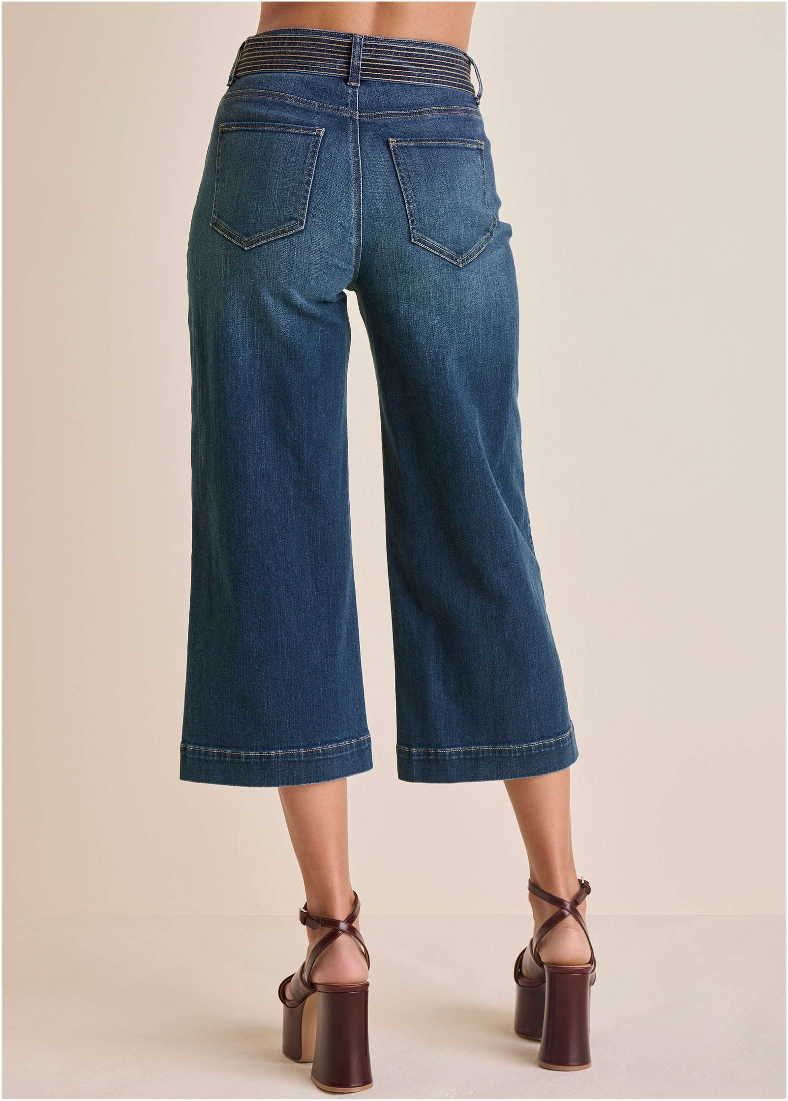 Belted Wide Leg Crop Jean - Dark Wash - Image 4