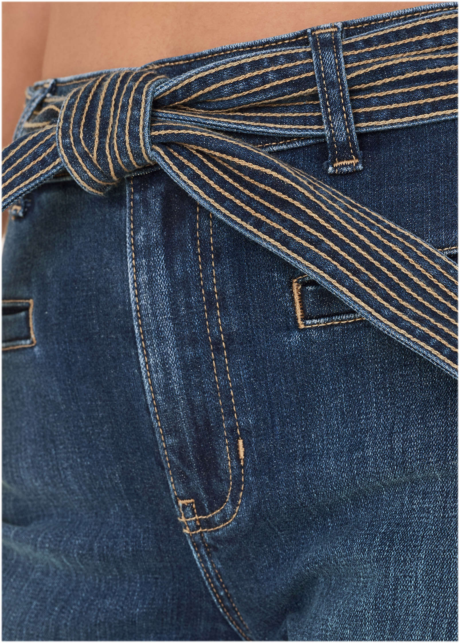 Belted Wide Leg Crop Jean - Dark Wash - Image 6