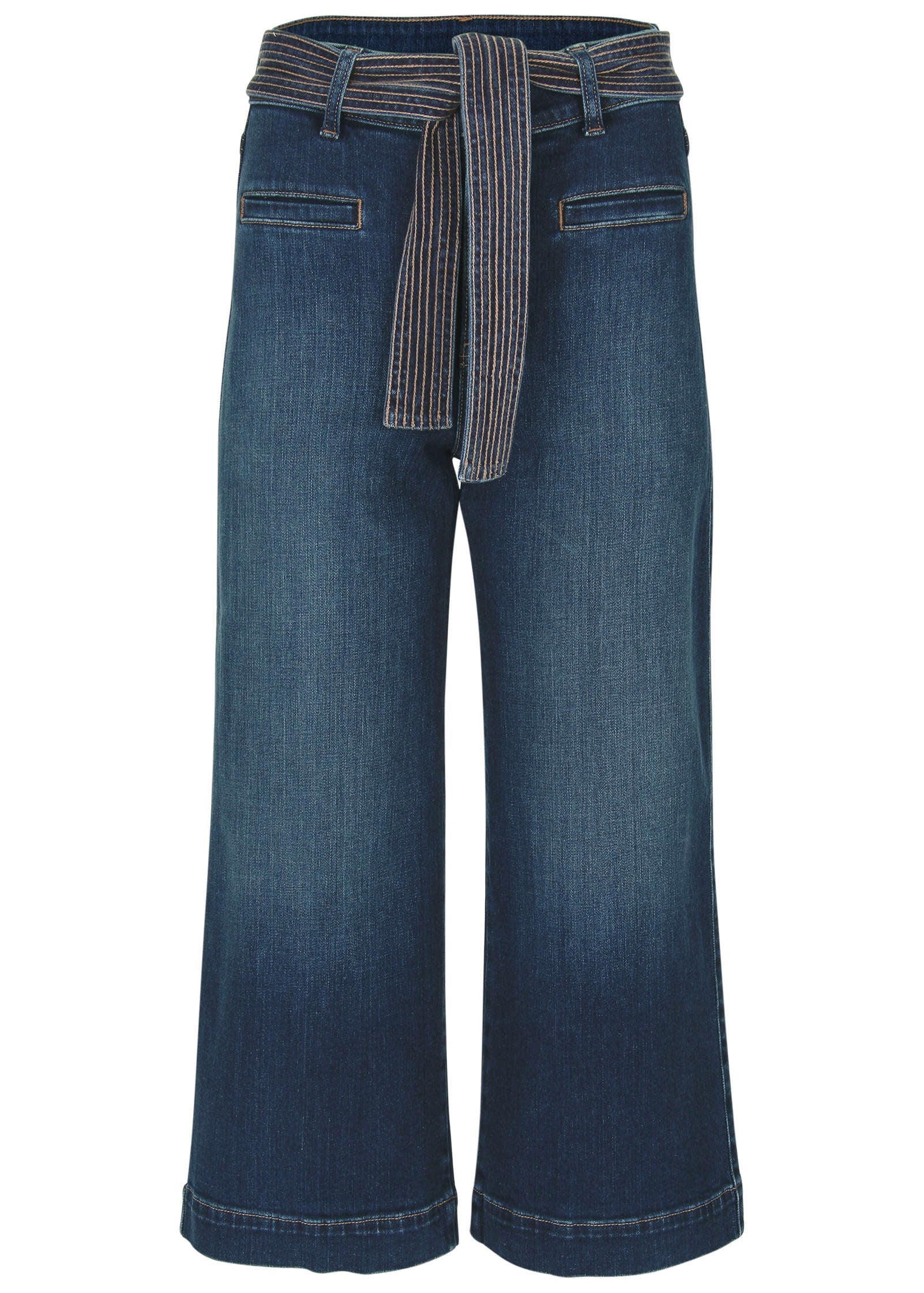 Belted Wide Leg Crop Jean - Dark Wash - Image 7