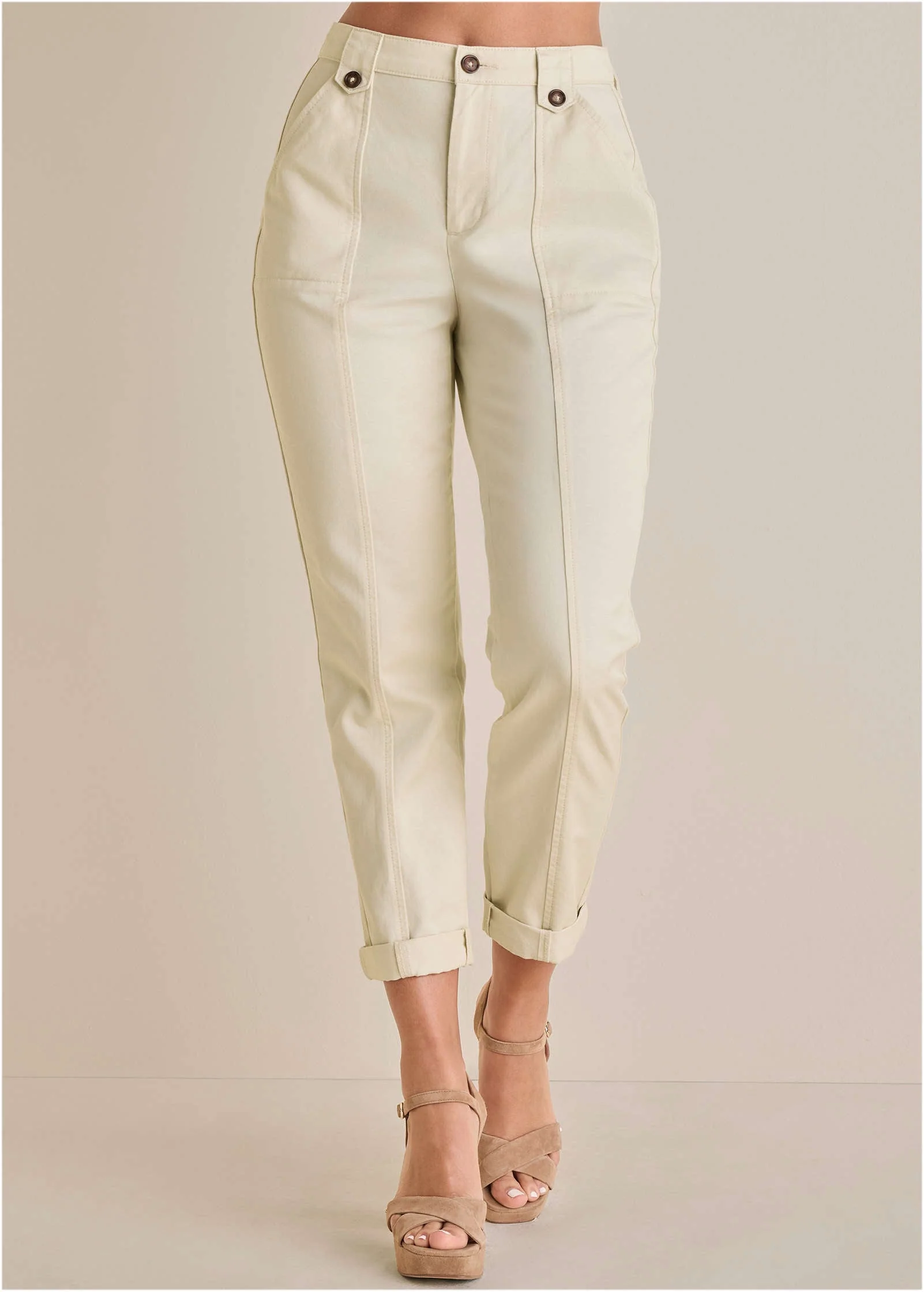 Rolled Hem Chino Pant - Cream - Image 3