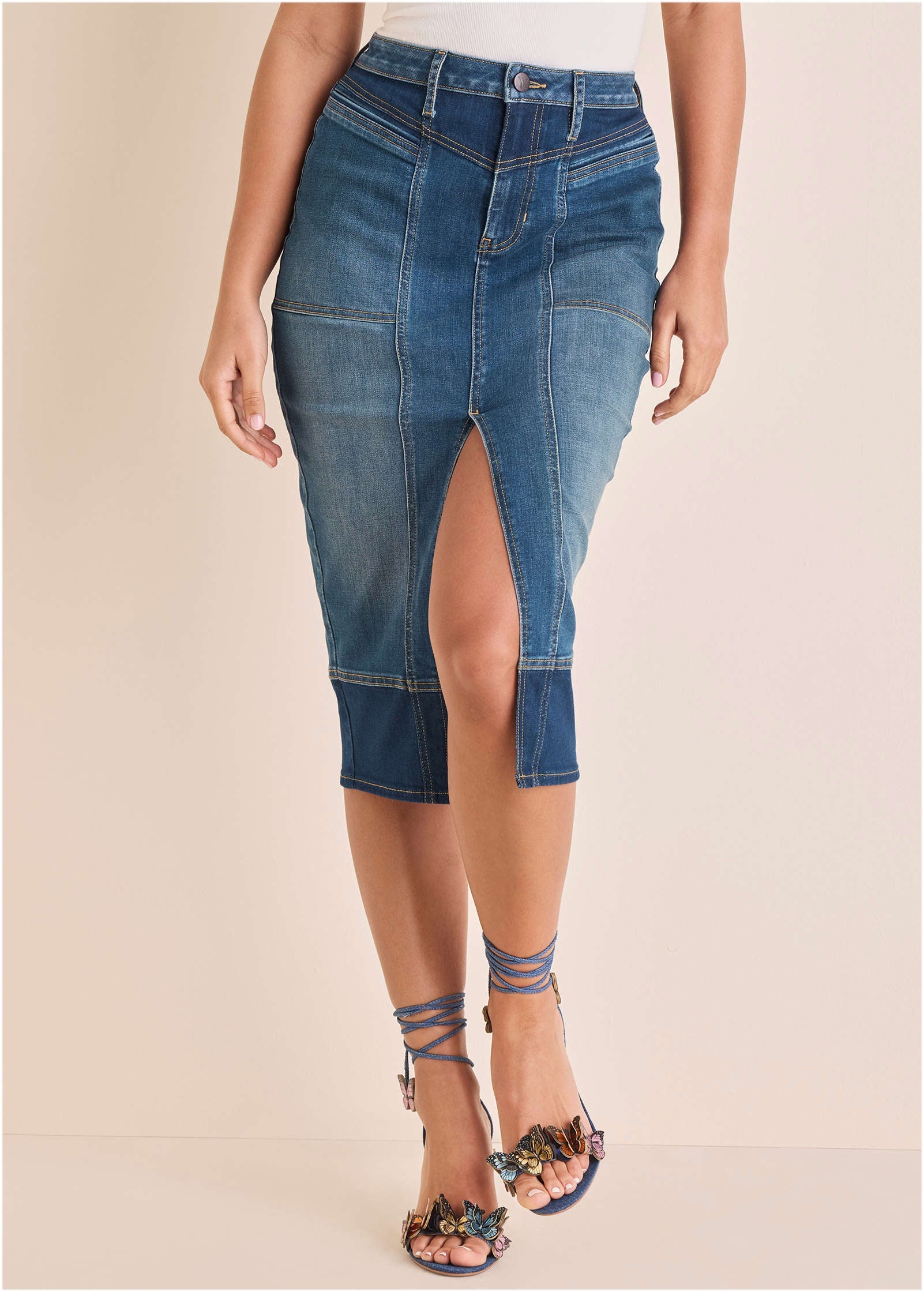Denim Midi Skirt - Medium & Dark Wash - Image 2