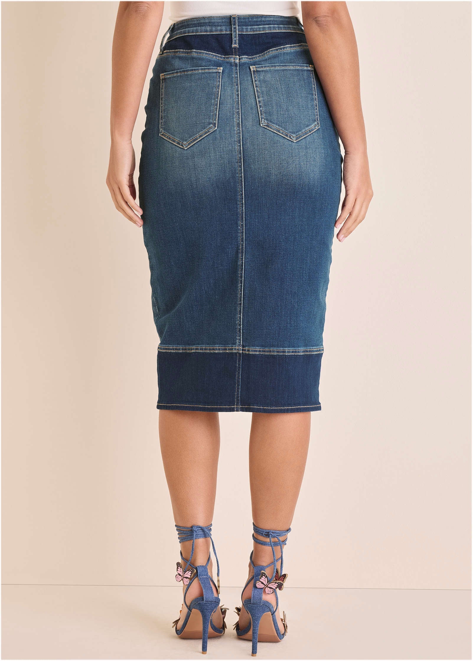 Denim Midi Skirt - Medium & Dark Wash - Image 3