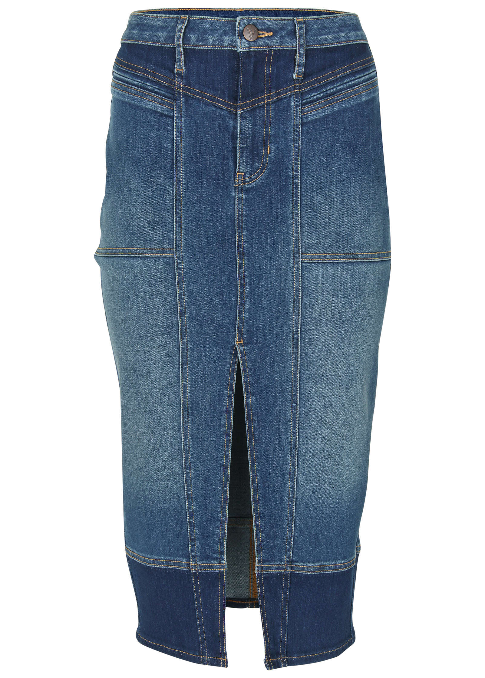 Denim Midi Skirt - Medium & Dark Wash - Image 5