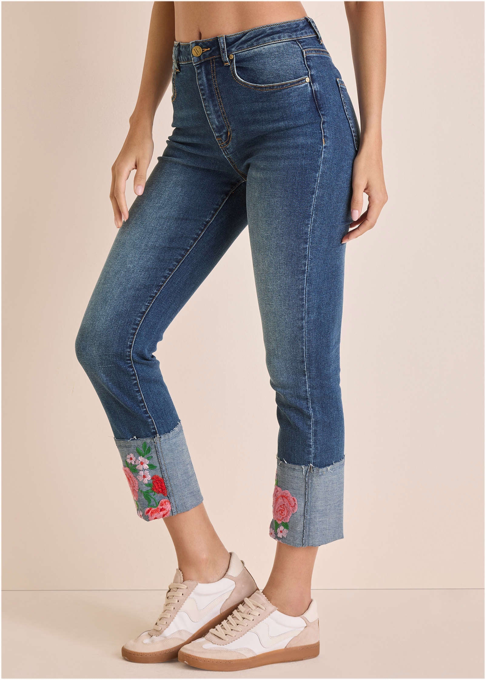 Embroidered Crop Jean - Medium Wash - Image 4