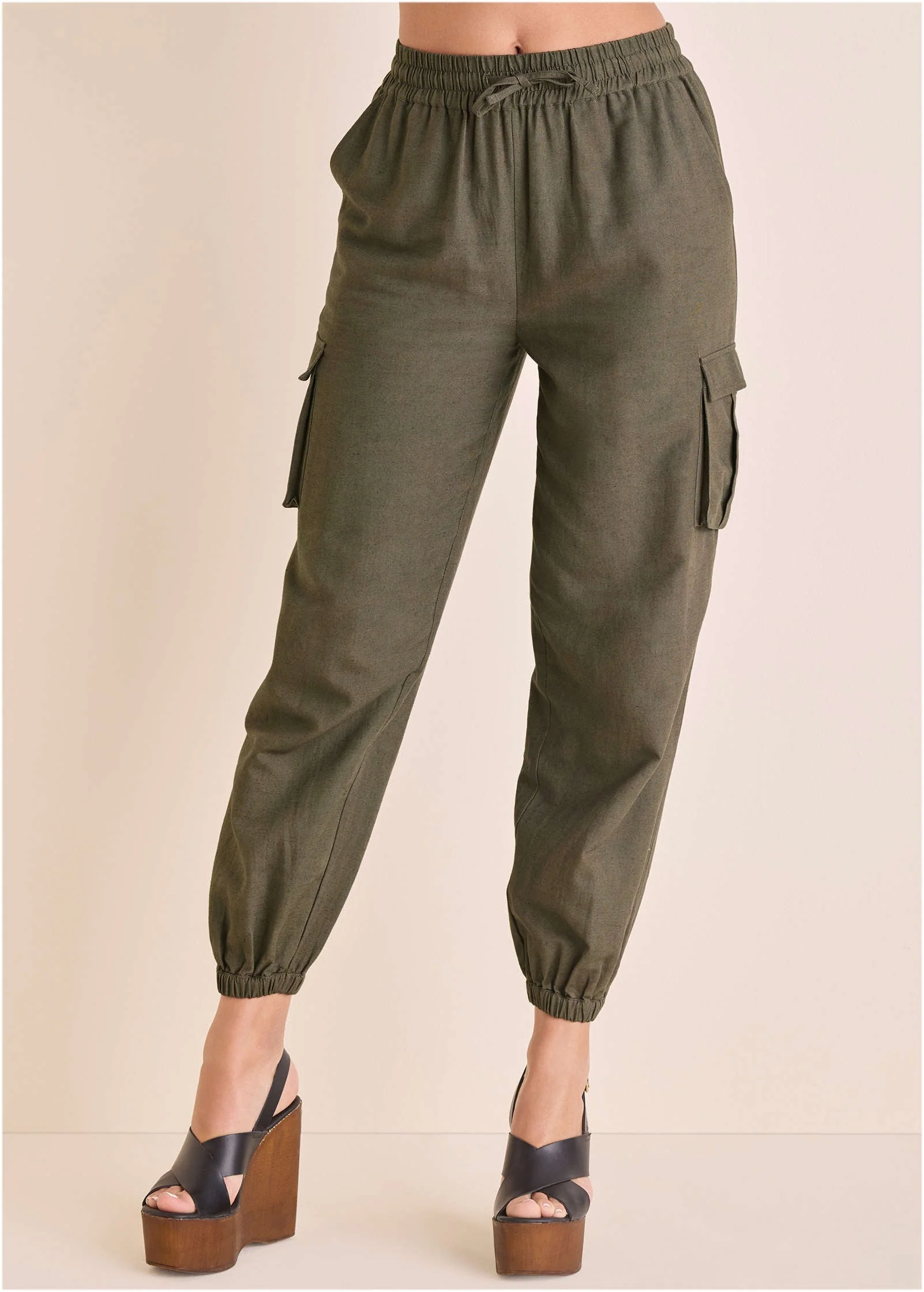Linen Cargo Jogger - Brown - Image 3