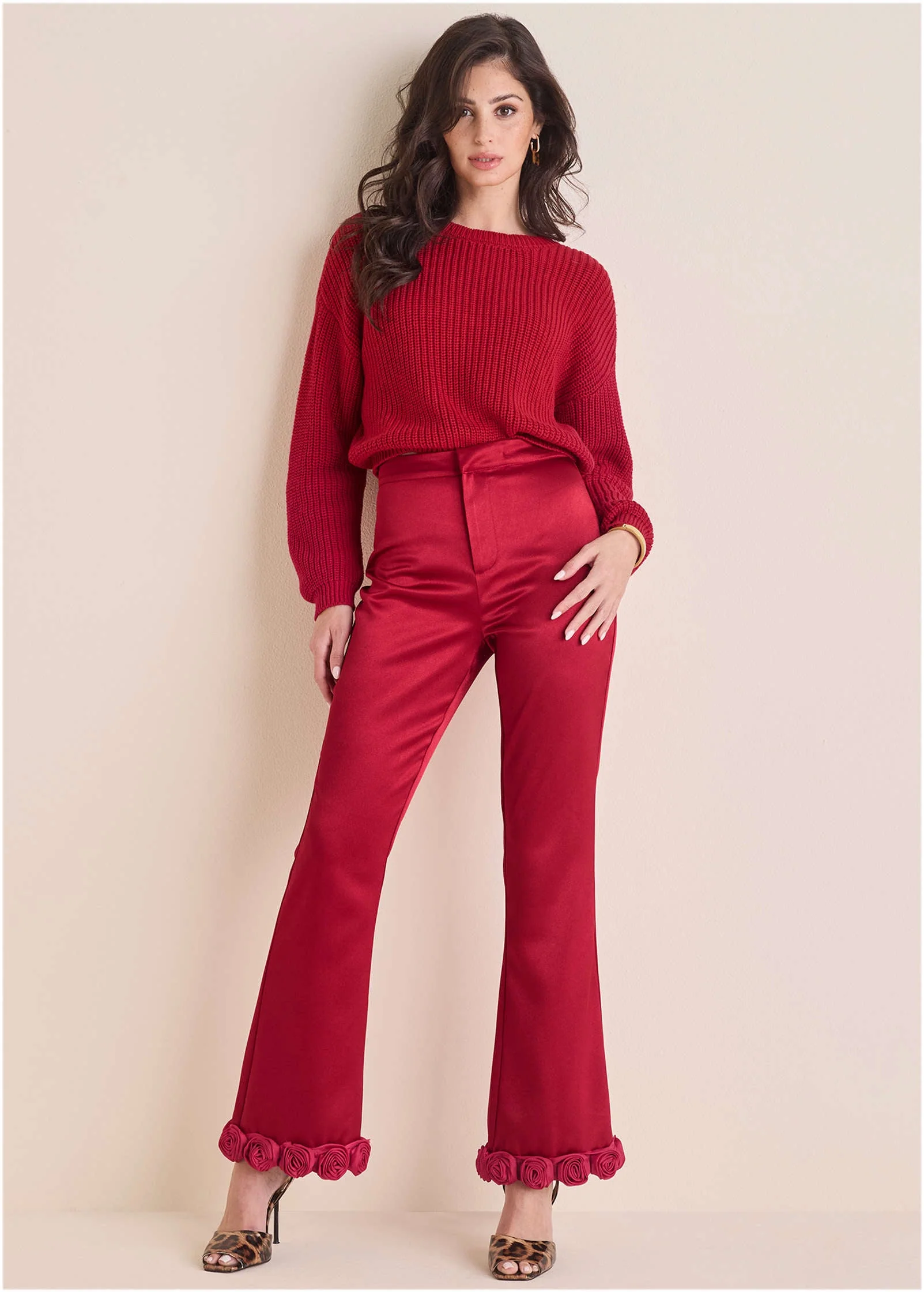 Rose Trim Trouser - Dark Red - Image 2
