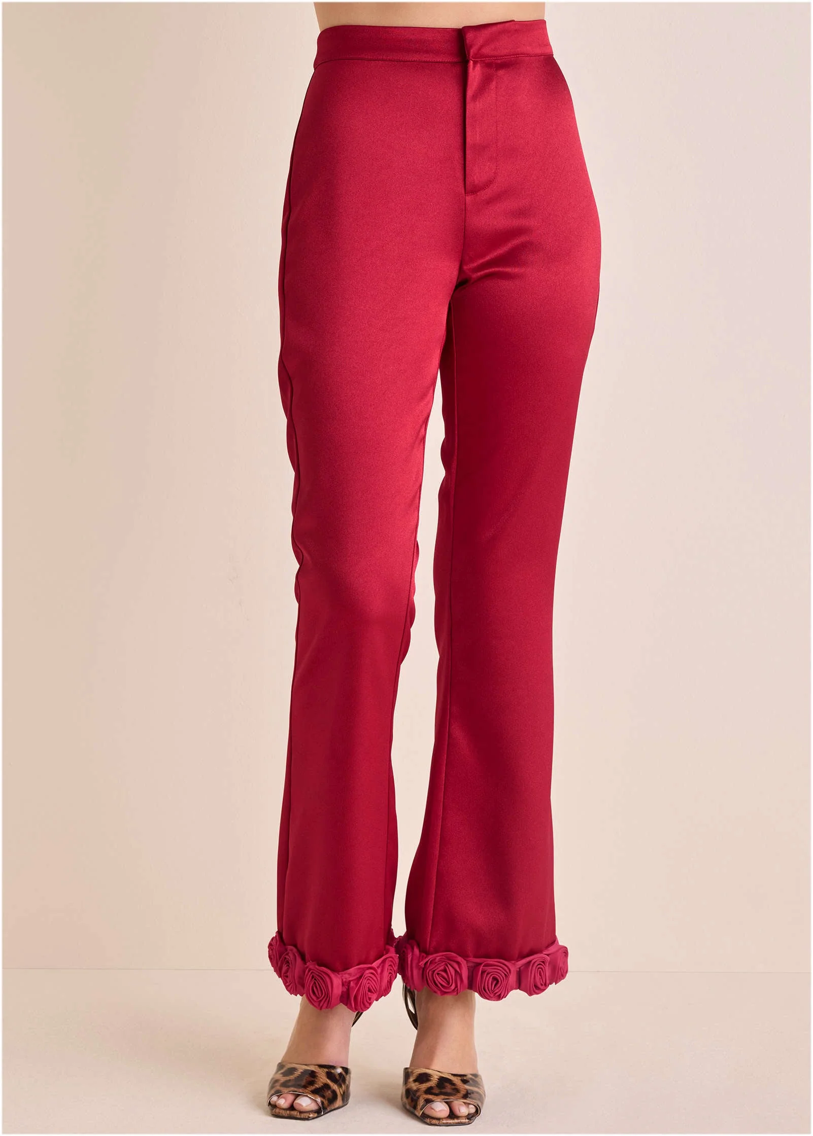 Rose Trim Trouser - Dark Red - Image 3