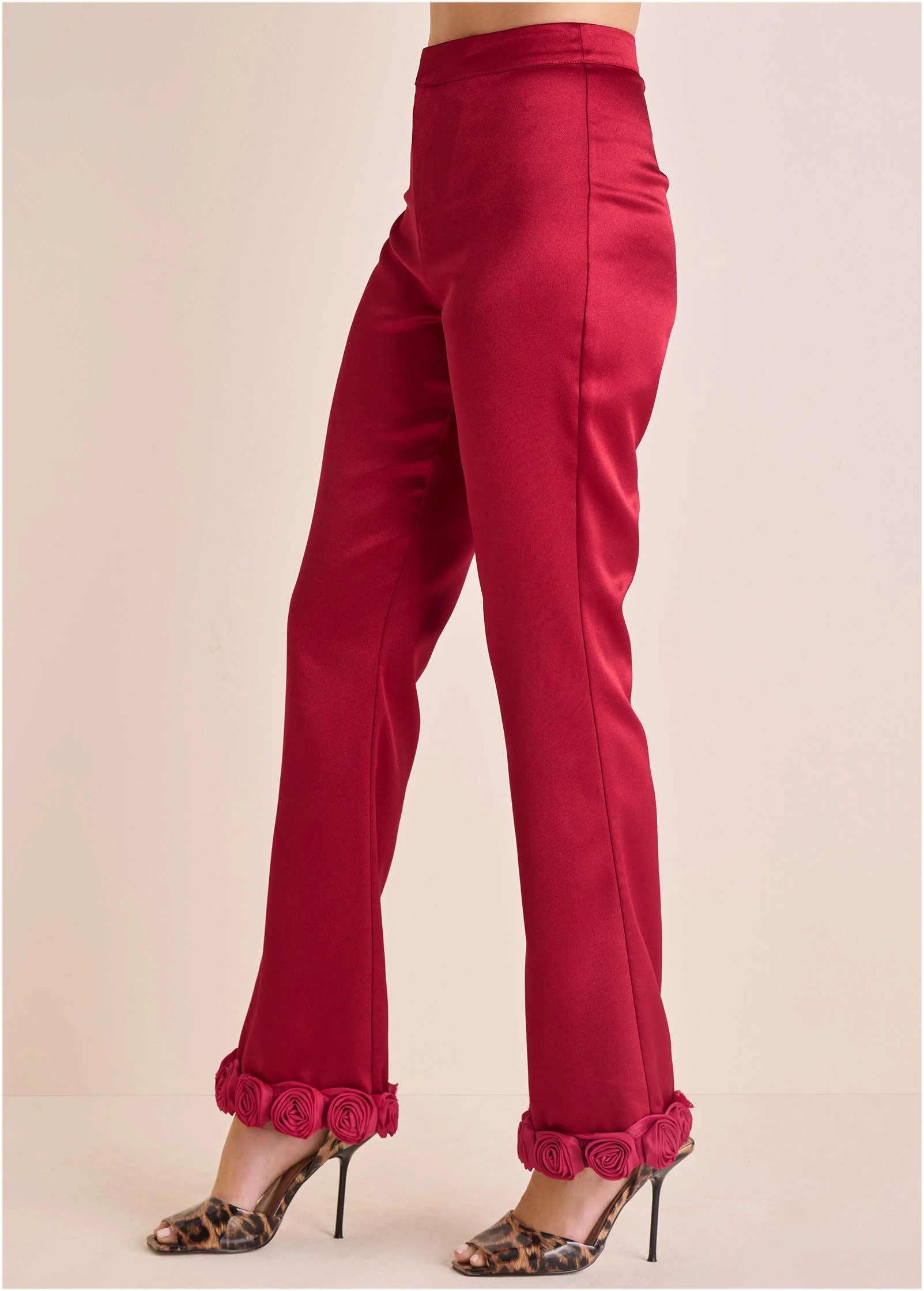 Rose Trim Trouser - Dark Red - Image 5