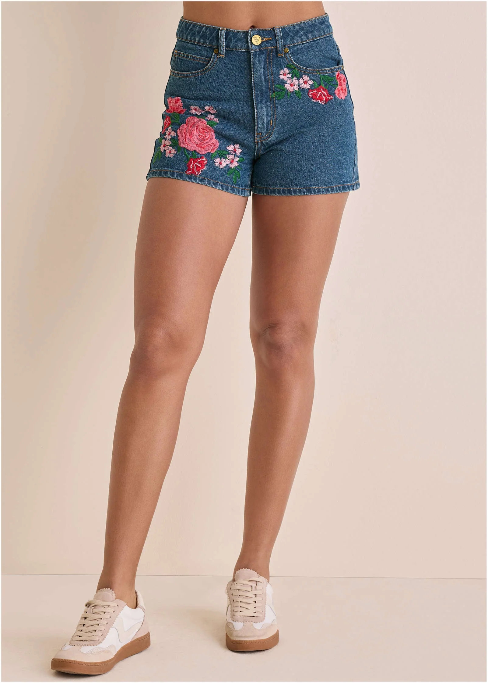 Embroidred Flower Short - Medium Wash - Image 3