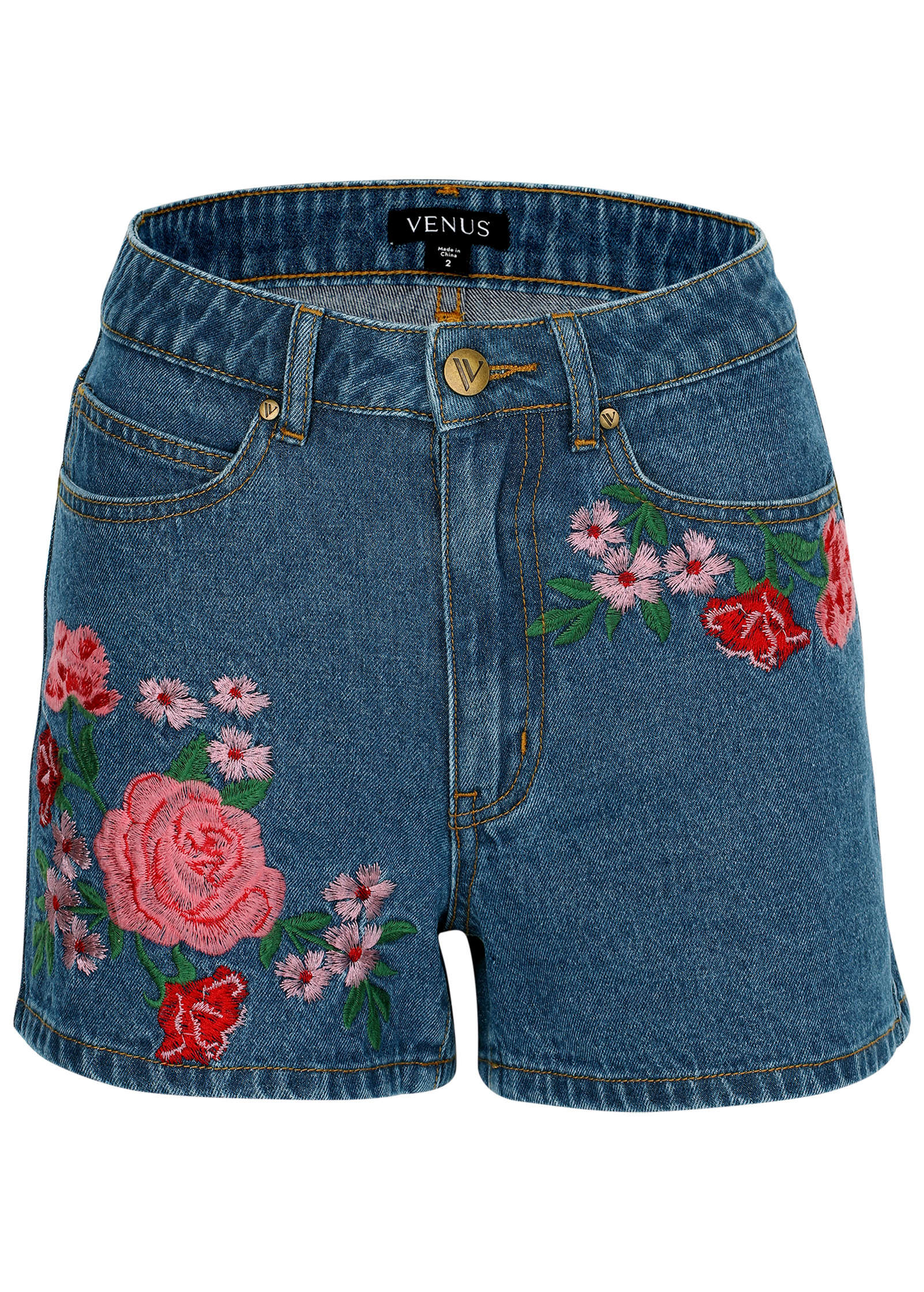 Embroidred Flower Short - Medium Wash - Image 7