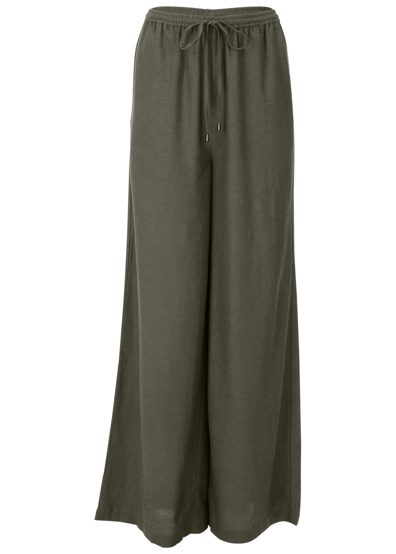 Linen Wide Leg Pant - Olive - Image 5