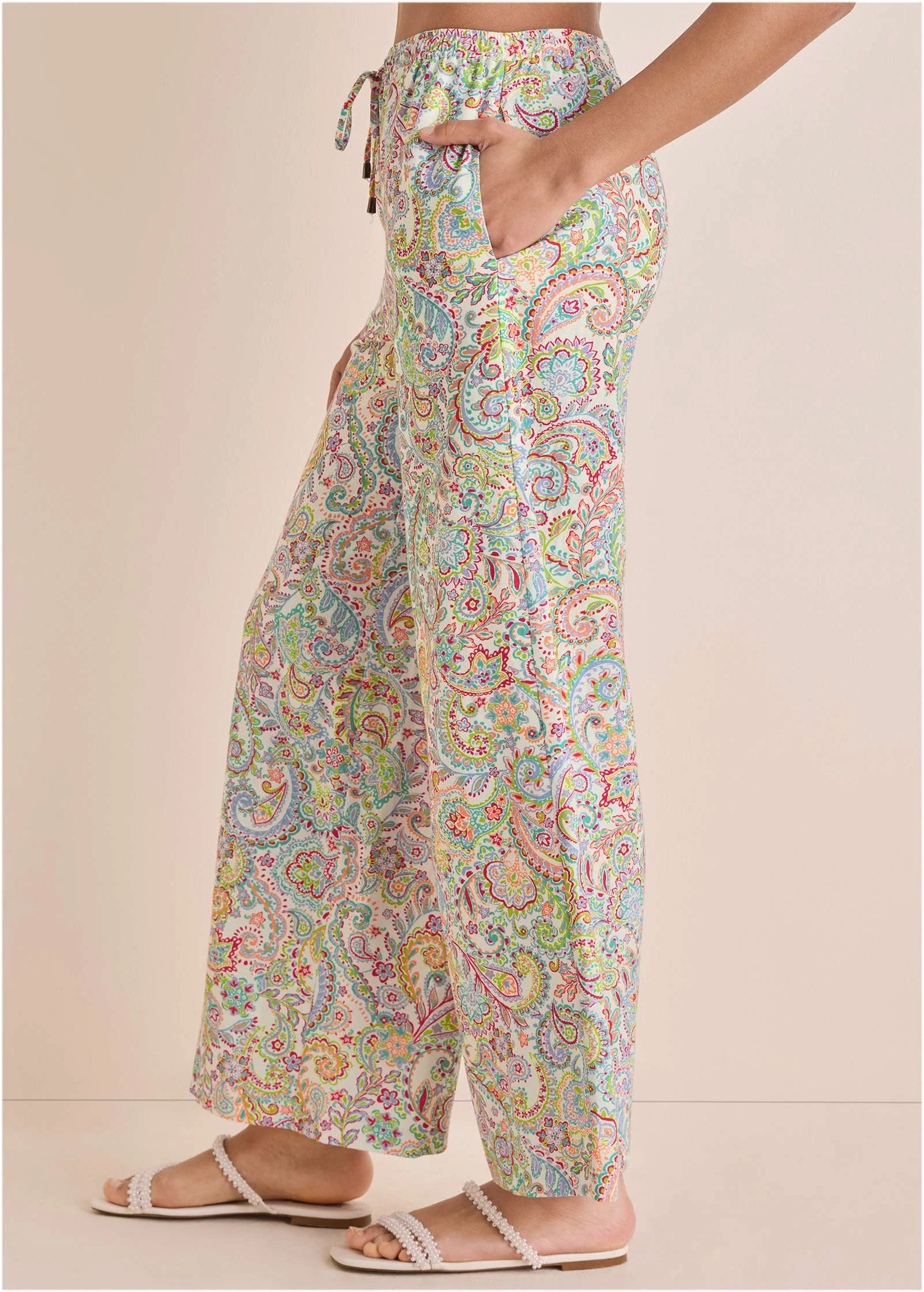 Linen Wide Leg Pant - Rainbow Paisley - Image 4