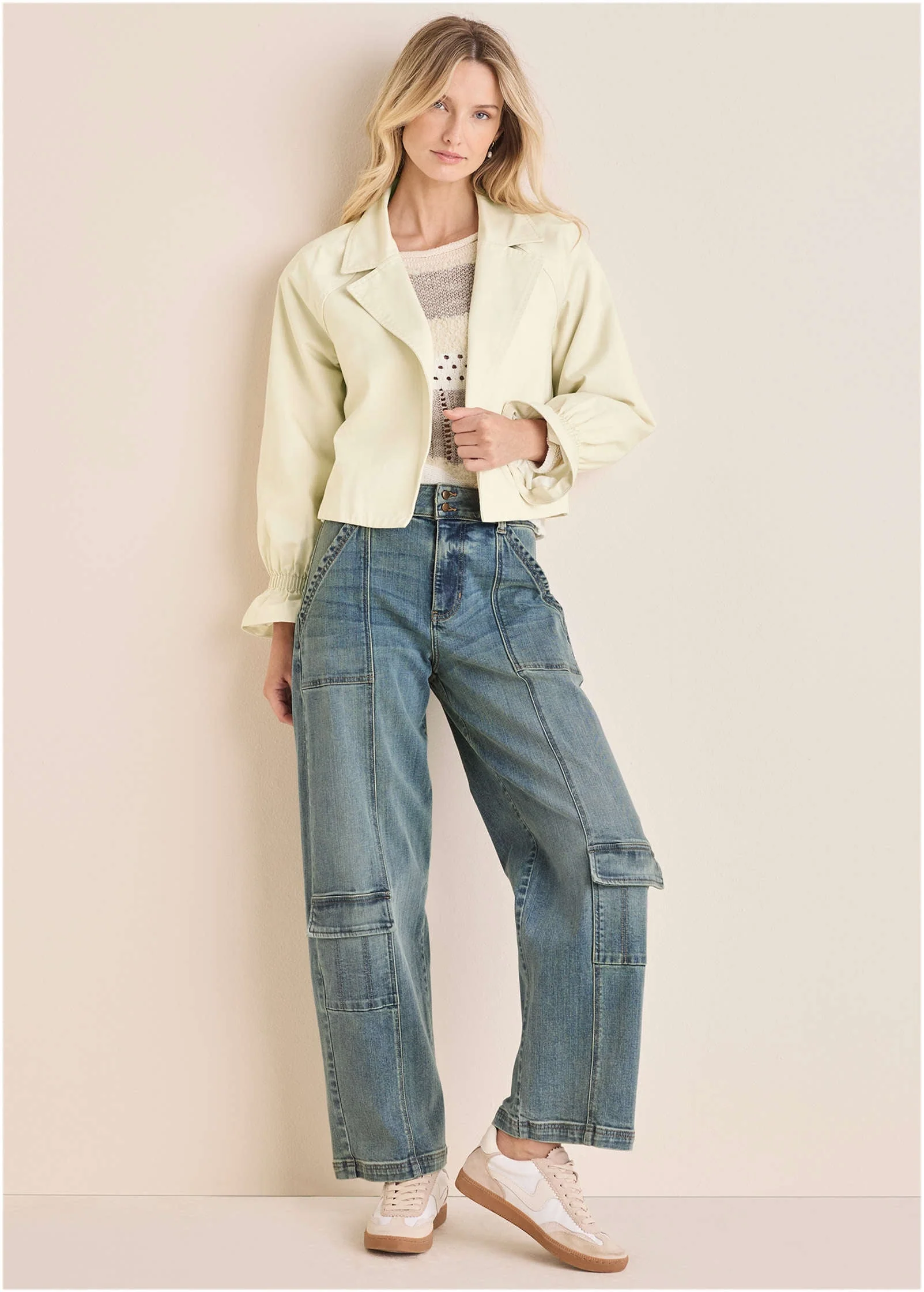 Crop Trench Coat - Cream - Image 2