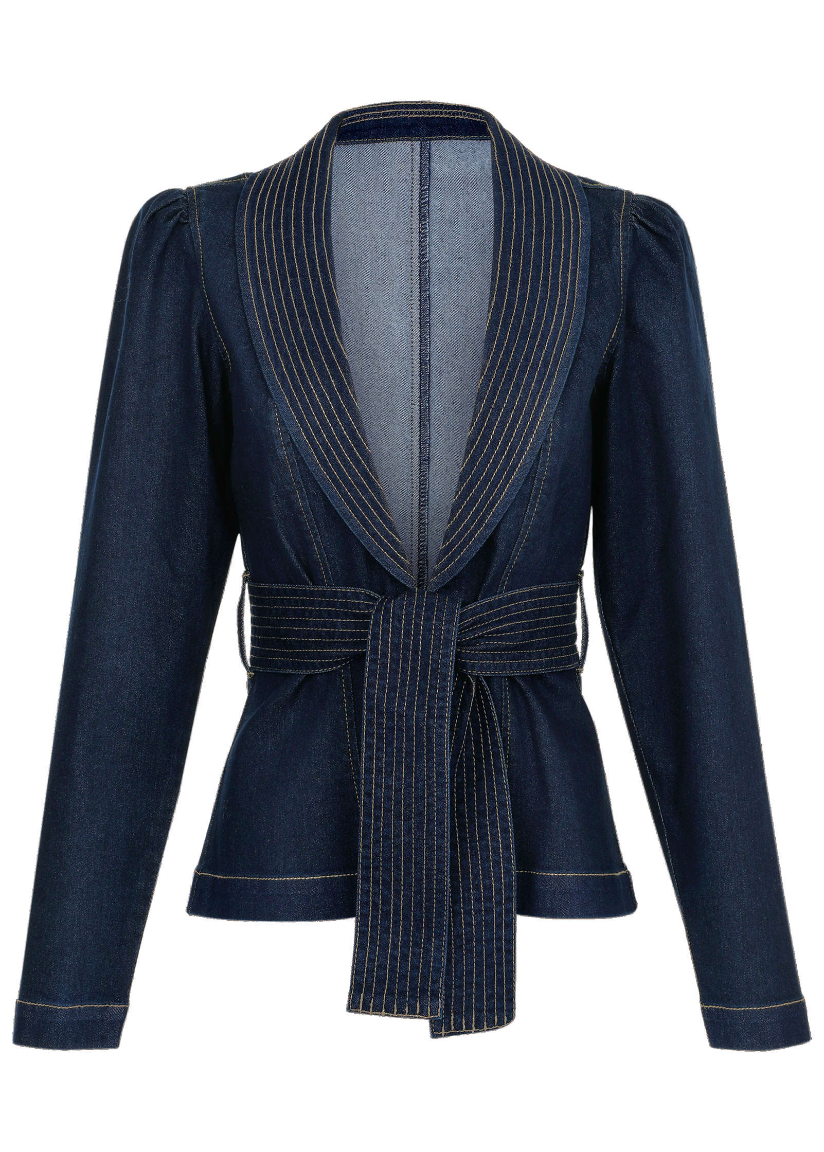 Puff Shoulder Denim Blazer - Dark Wash - Image 5