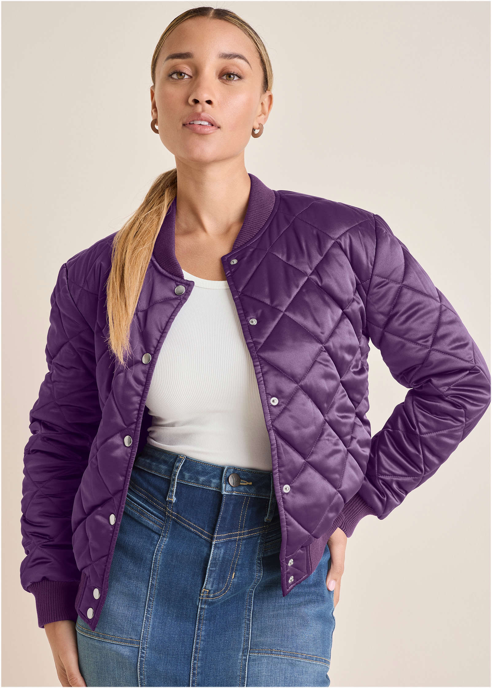 Quilted Bomber - Purple - Image 2
