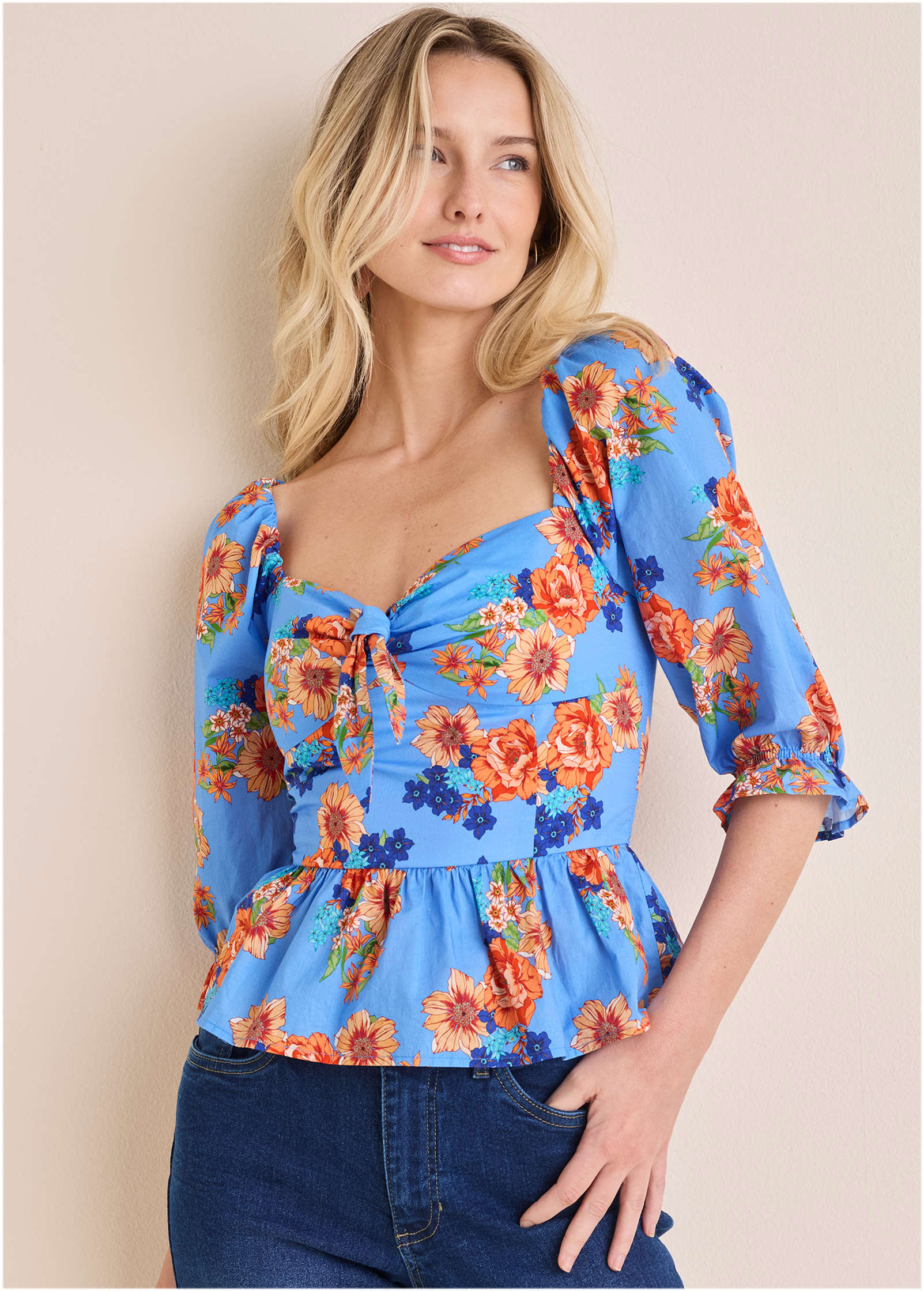 Peplum Sweetheart Top - Voyage Bouquet Border Floral - Image 2