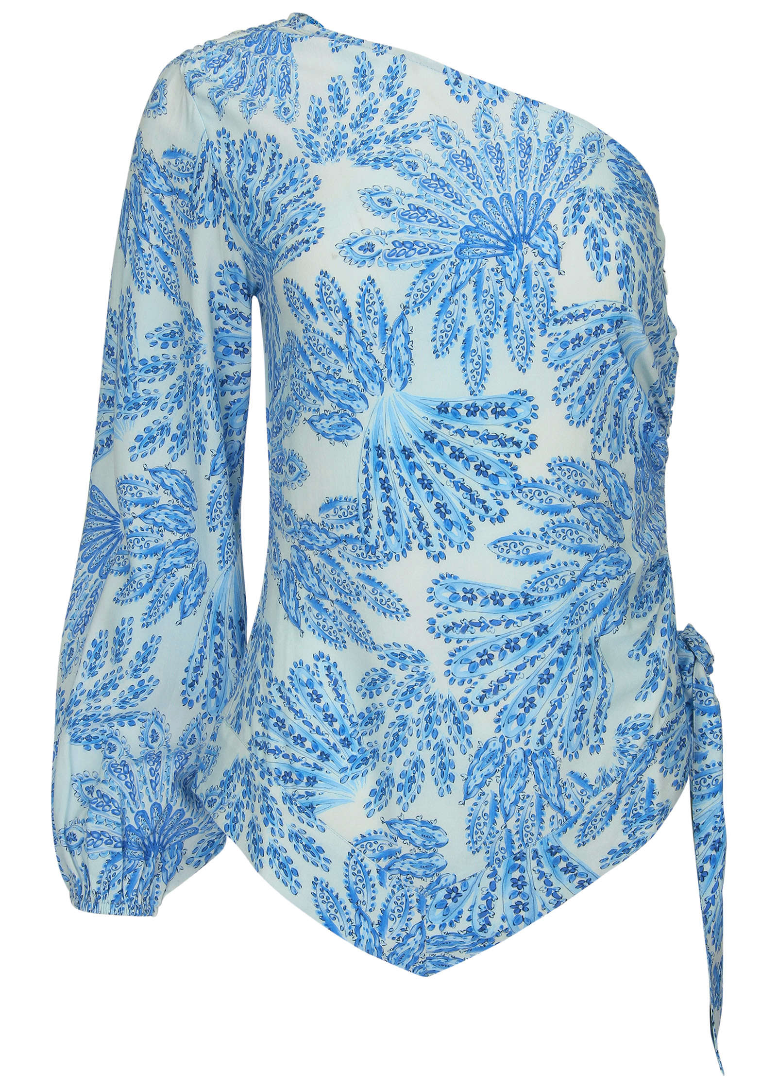 Printed One Shoulder Top - Blue Fans - Image 5
