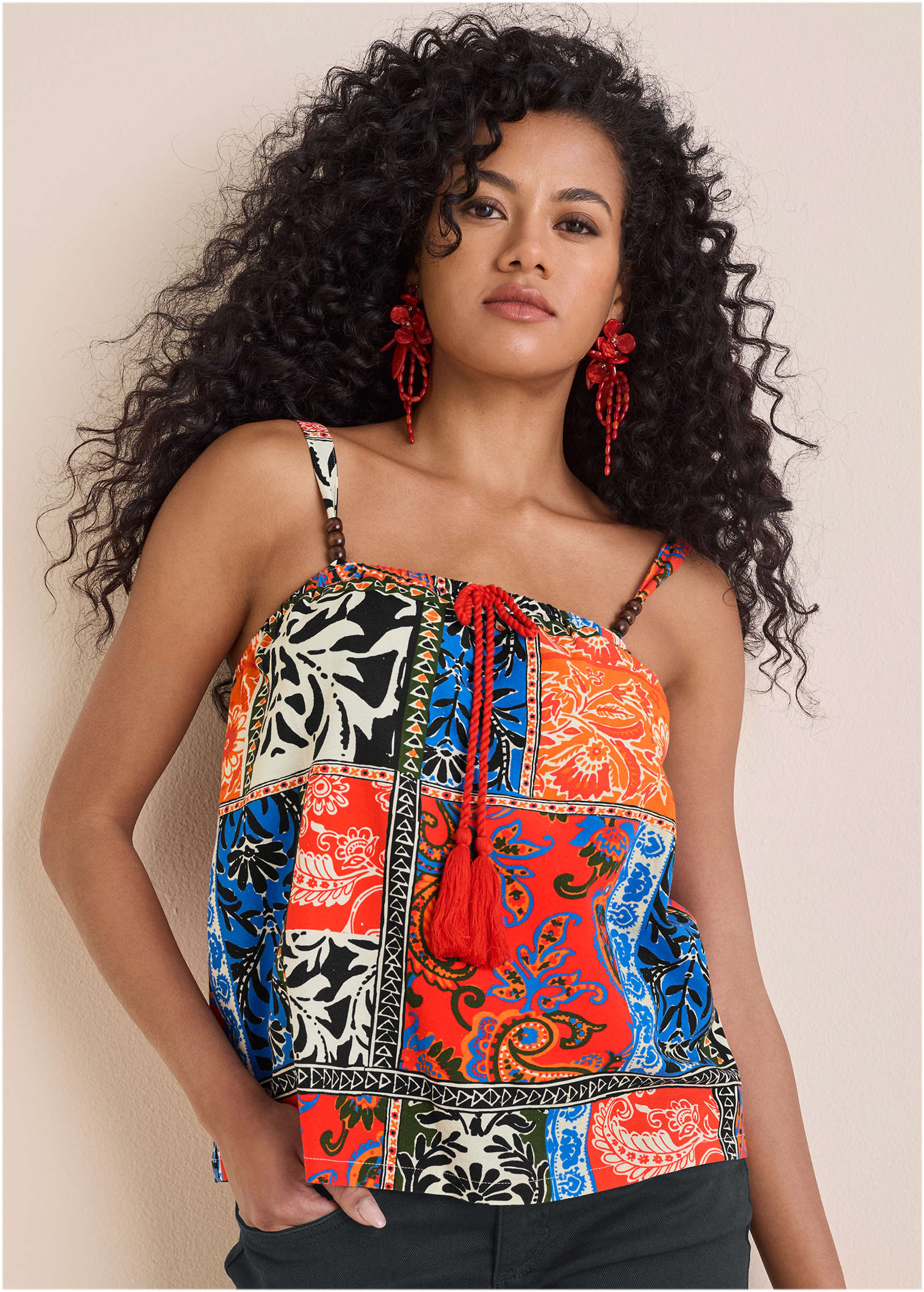 Printed Linen Tank - Tamarini Garden Tile - Image 2