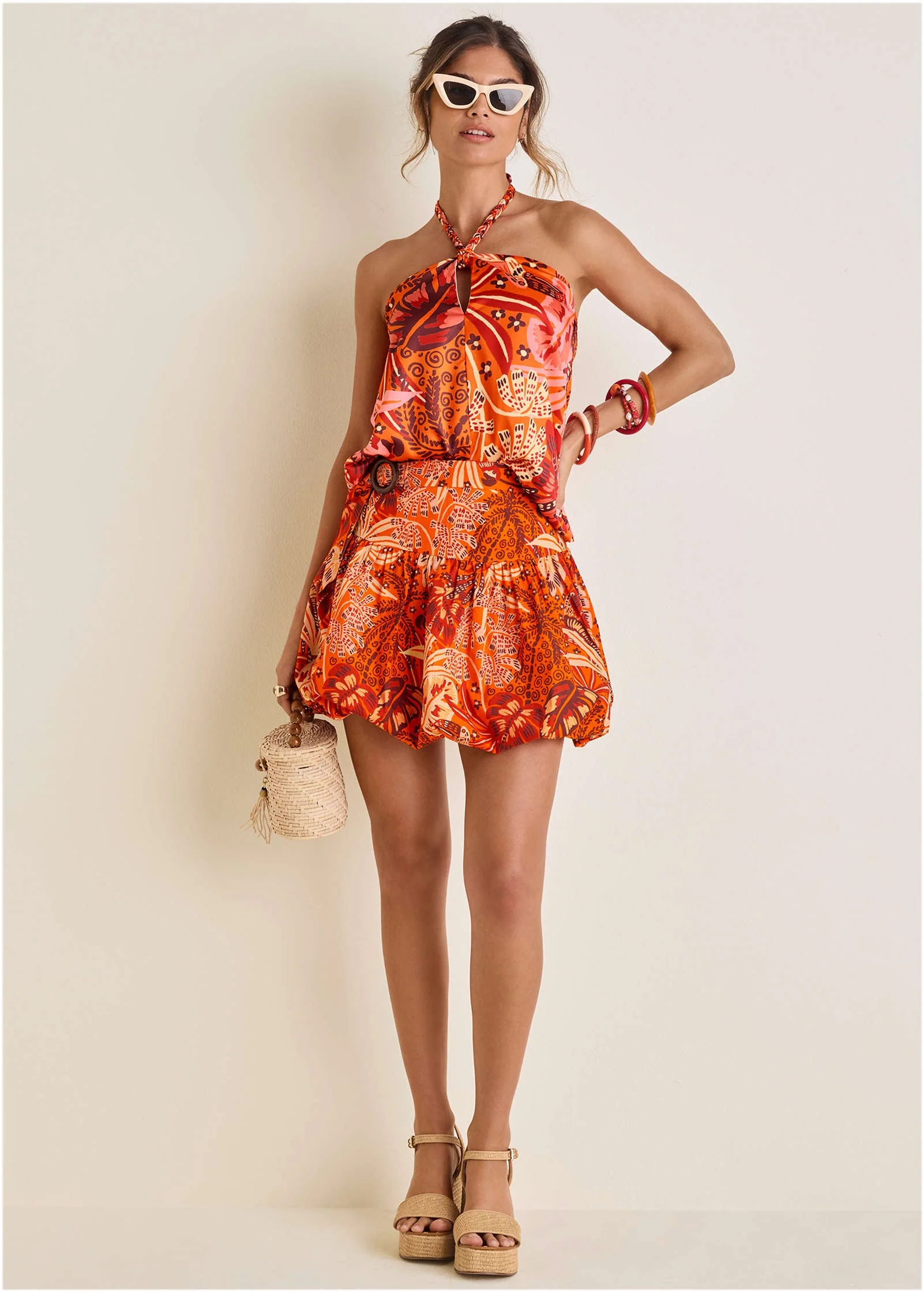 Printed Keyhole Halter - Parrot Palm - Image 2