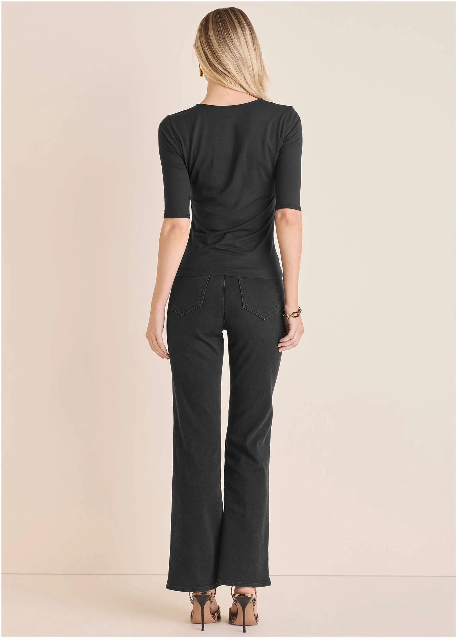 Cut Out 3/4 Sleeve Top - Jet Black - Image 3