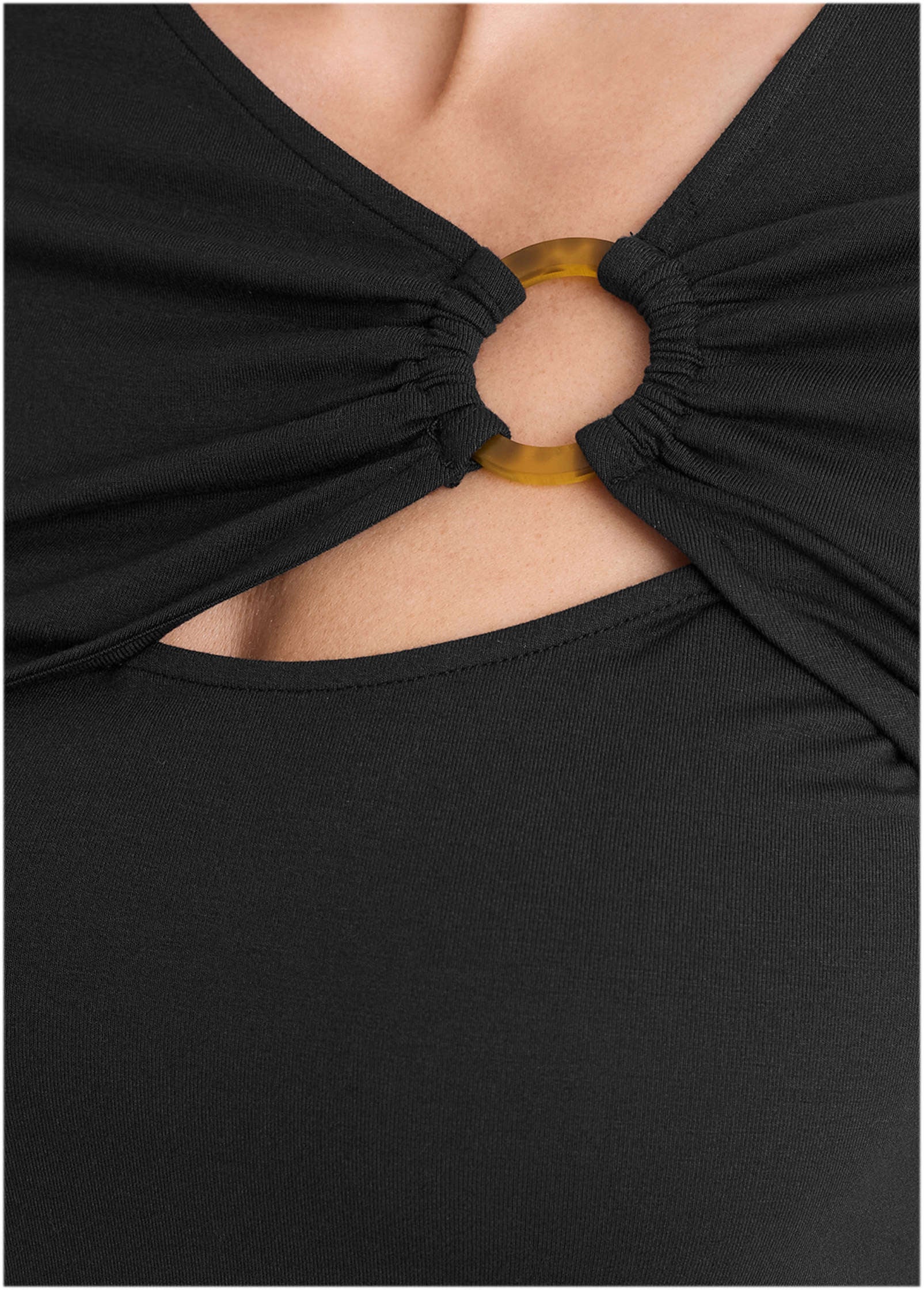 Cut Out 3/4 Sleeve Top - Jet Black - Image 4